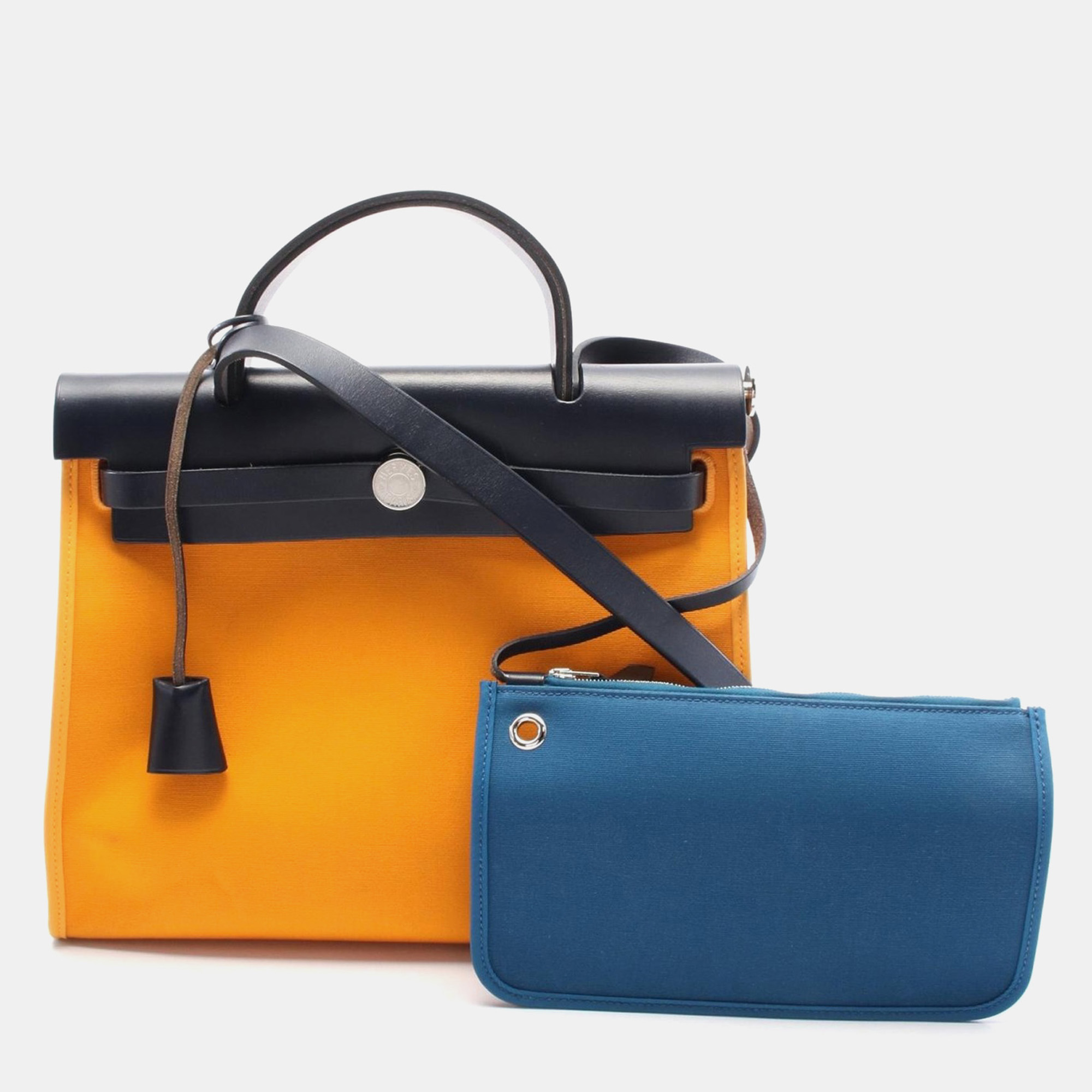 

Hermes Herbag Zip Pm Hand Shoulder Bag A Toile Officier Navy Moutarde Shw, Multicolor