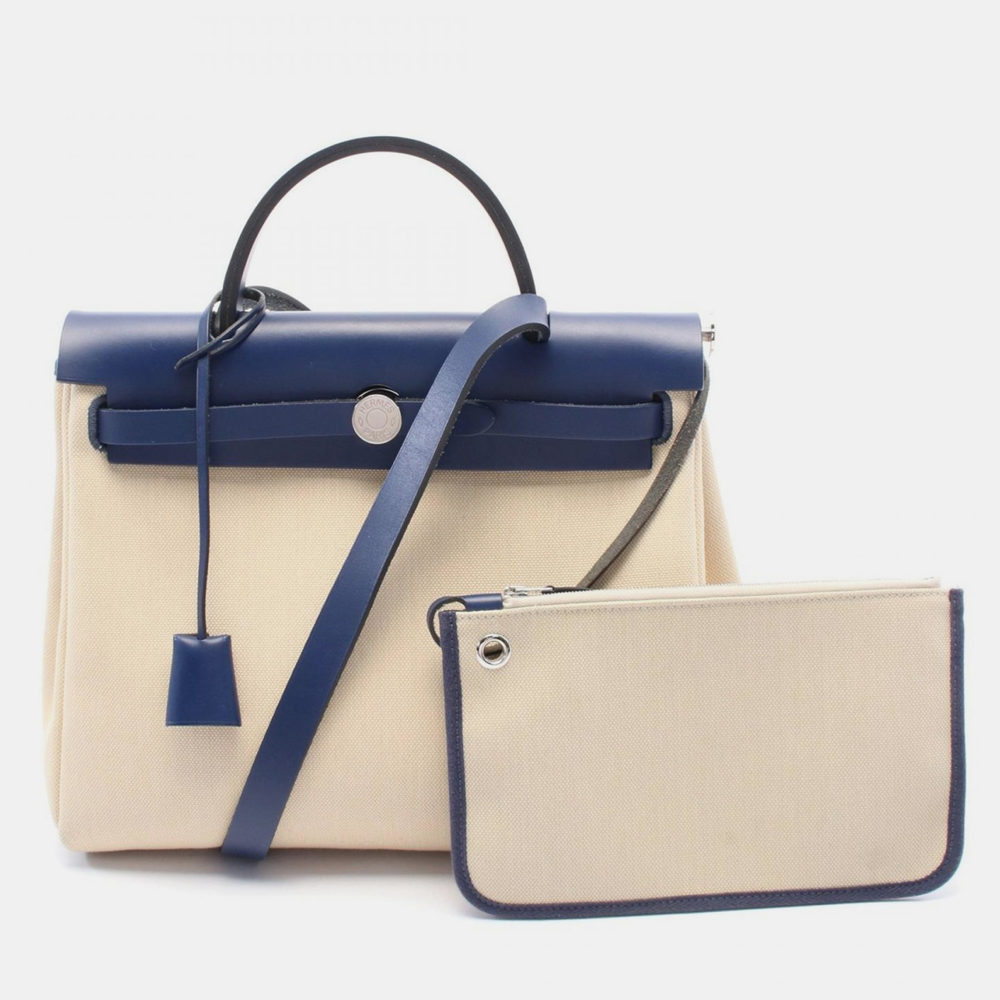 

Hermes Toile Military Beige Blue Saphir Herbag Zip PM Shoulder Bag