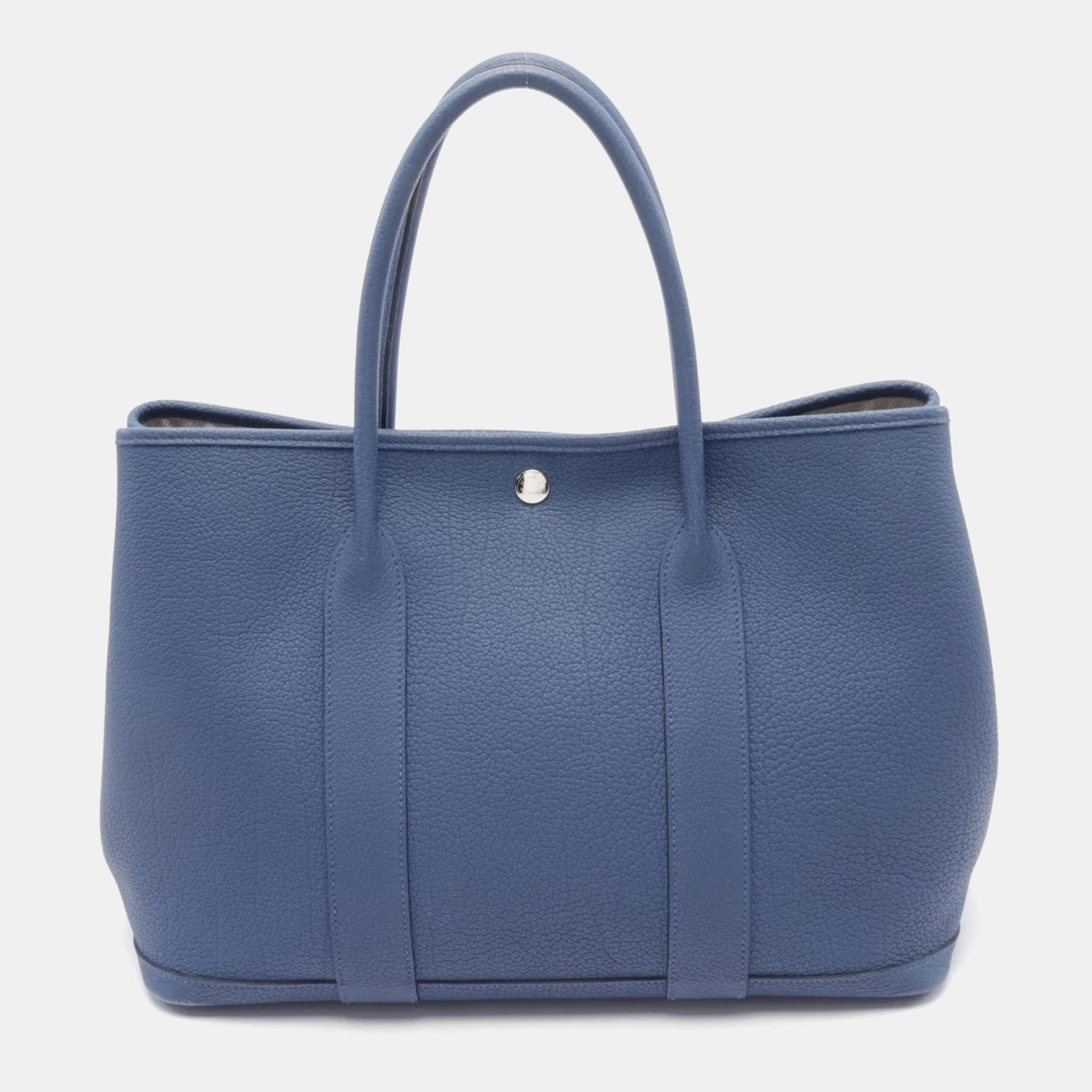 

Hermes Garden Party Pm Tote Bag C Negonda Leather Blue Brighton Shw