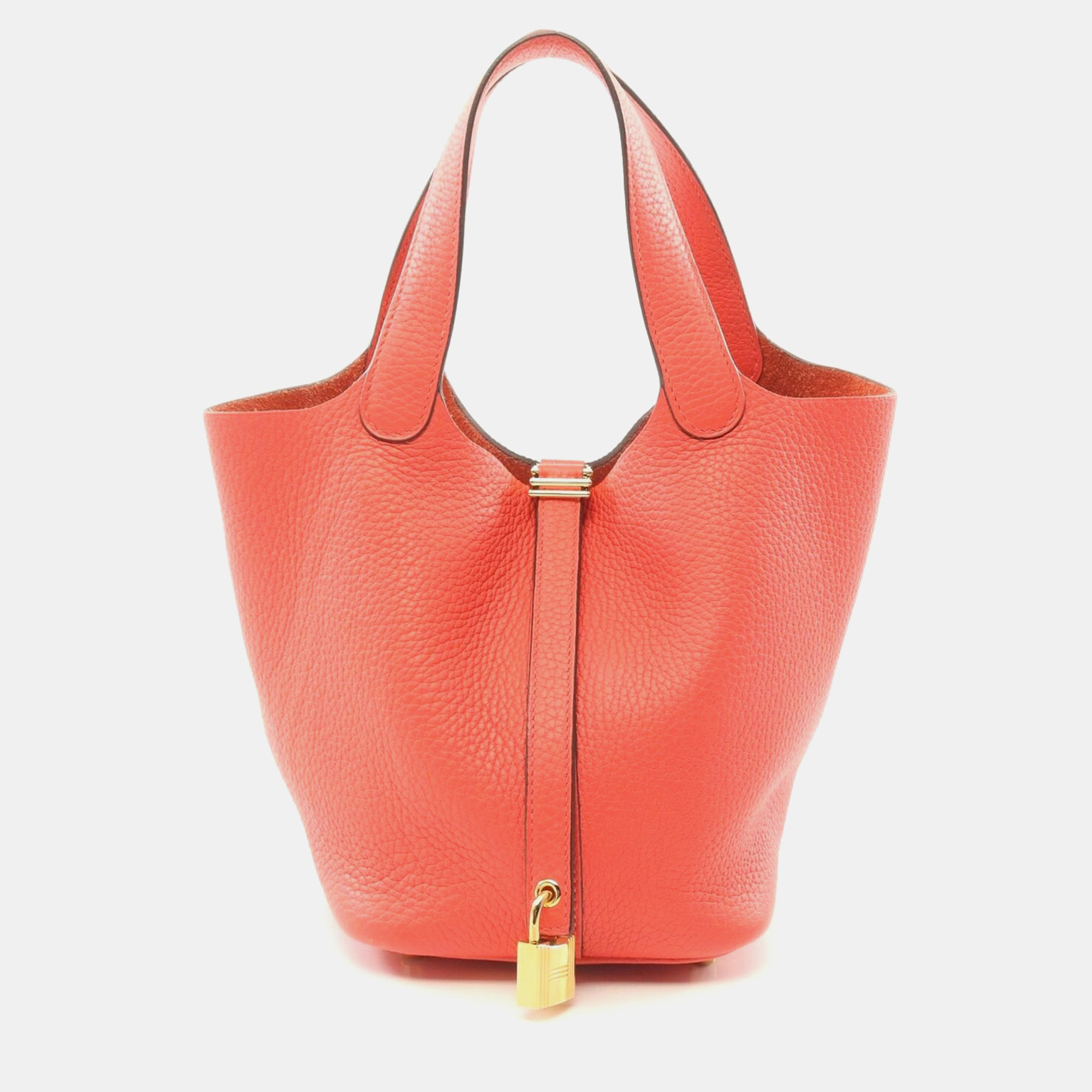 

Hermes Rose Pivoine Taurillon Clemence Picotin Lock PM Handbag, Red