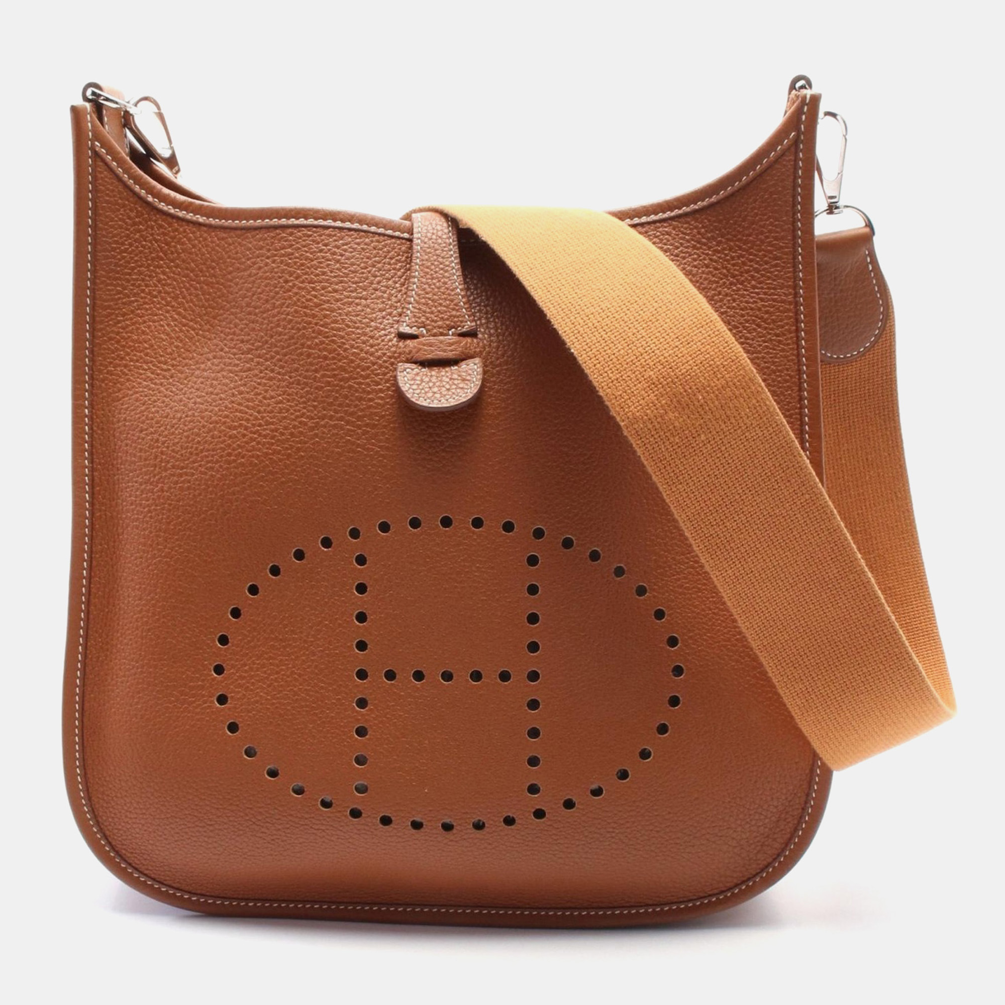 

Hermes Gold Taurillon Clemence Leather Evelyne PM Shoulder Bag