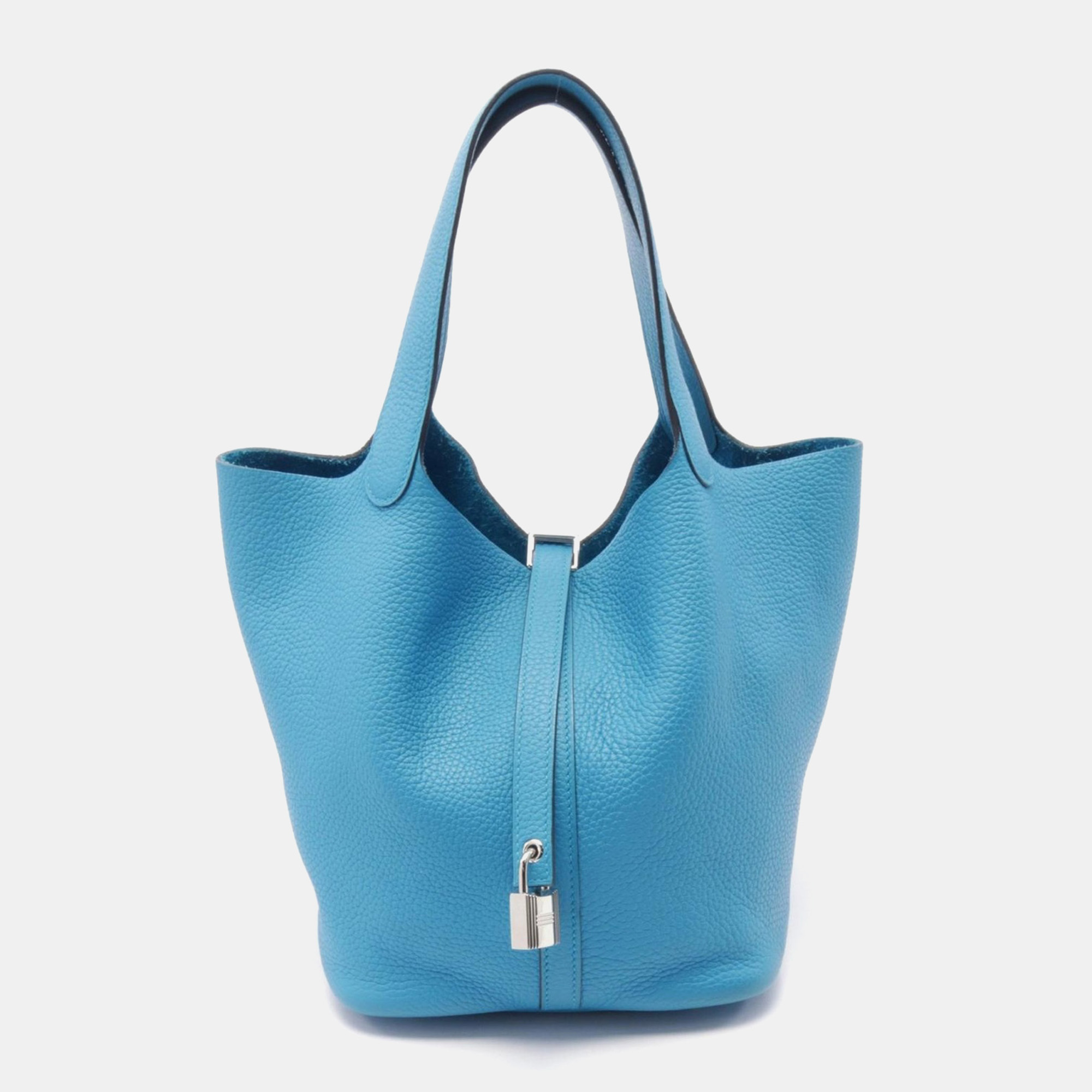 

Hermes Blue Clemence Leather Picotin Lock MM Handbag
