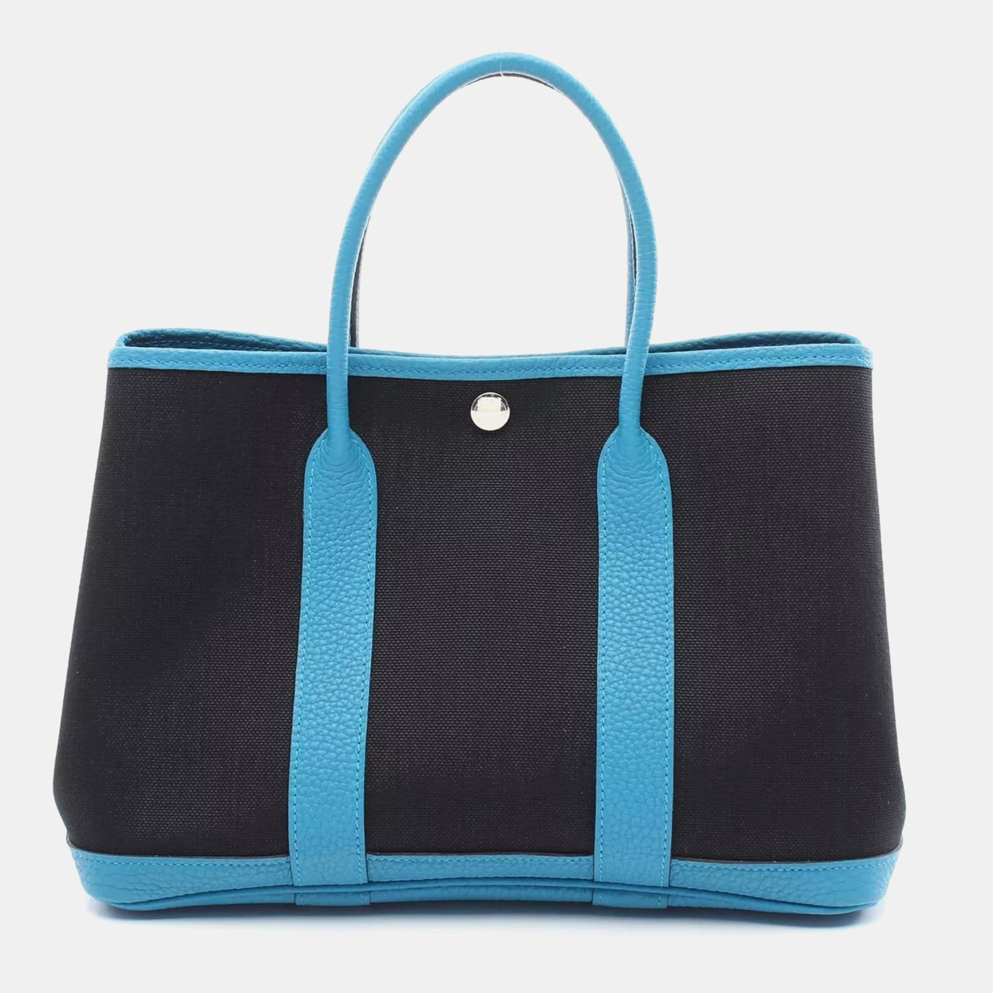 

Hermes Black Blue Toile H Negonda Leather Garden Party TPM Tote Bag