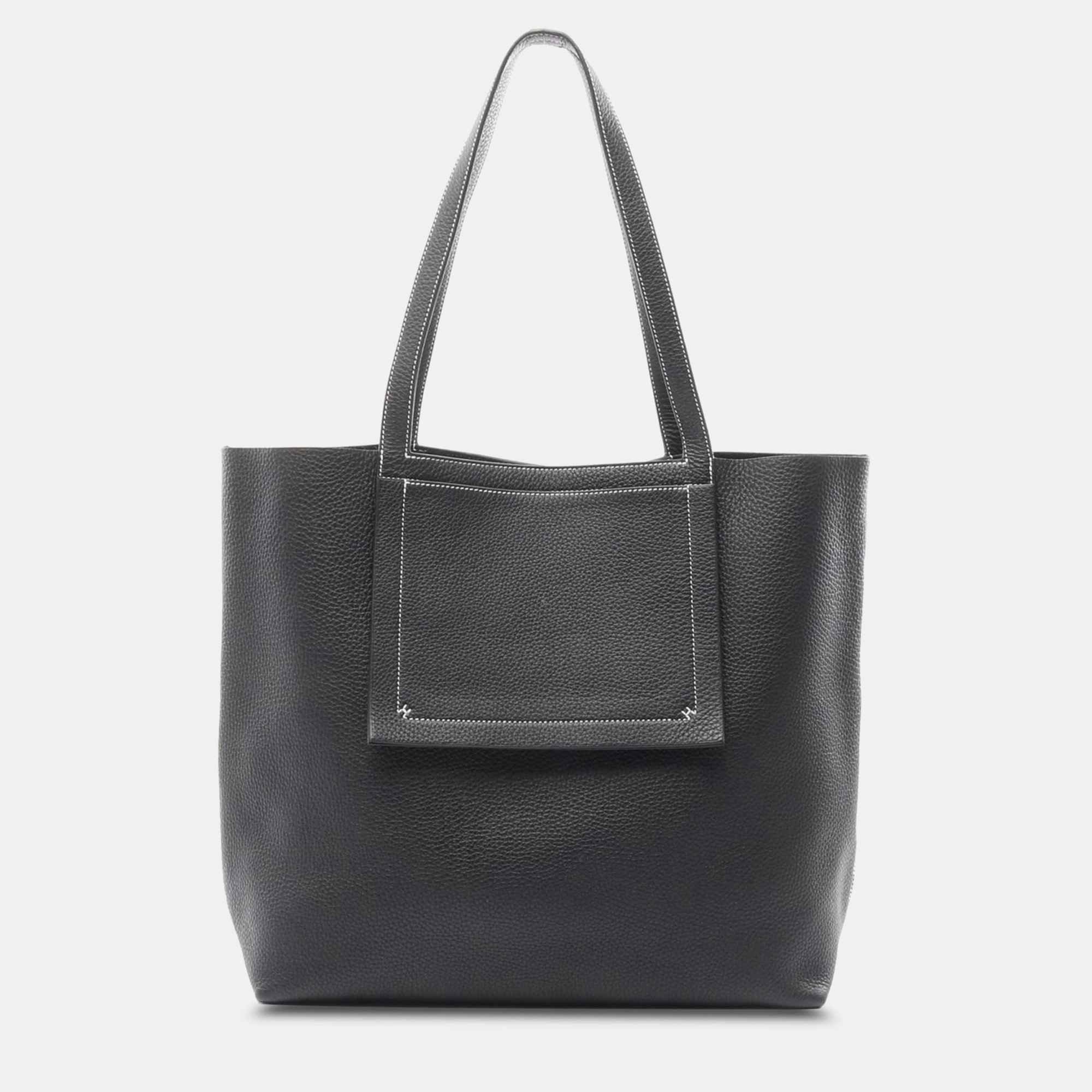 

Hermes Black Taurillon Clemence Leather Cabas Serie 46 Tote Bag