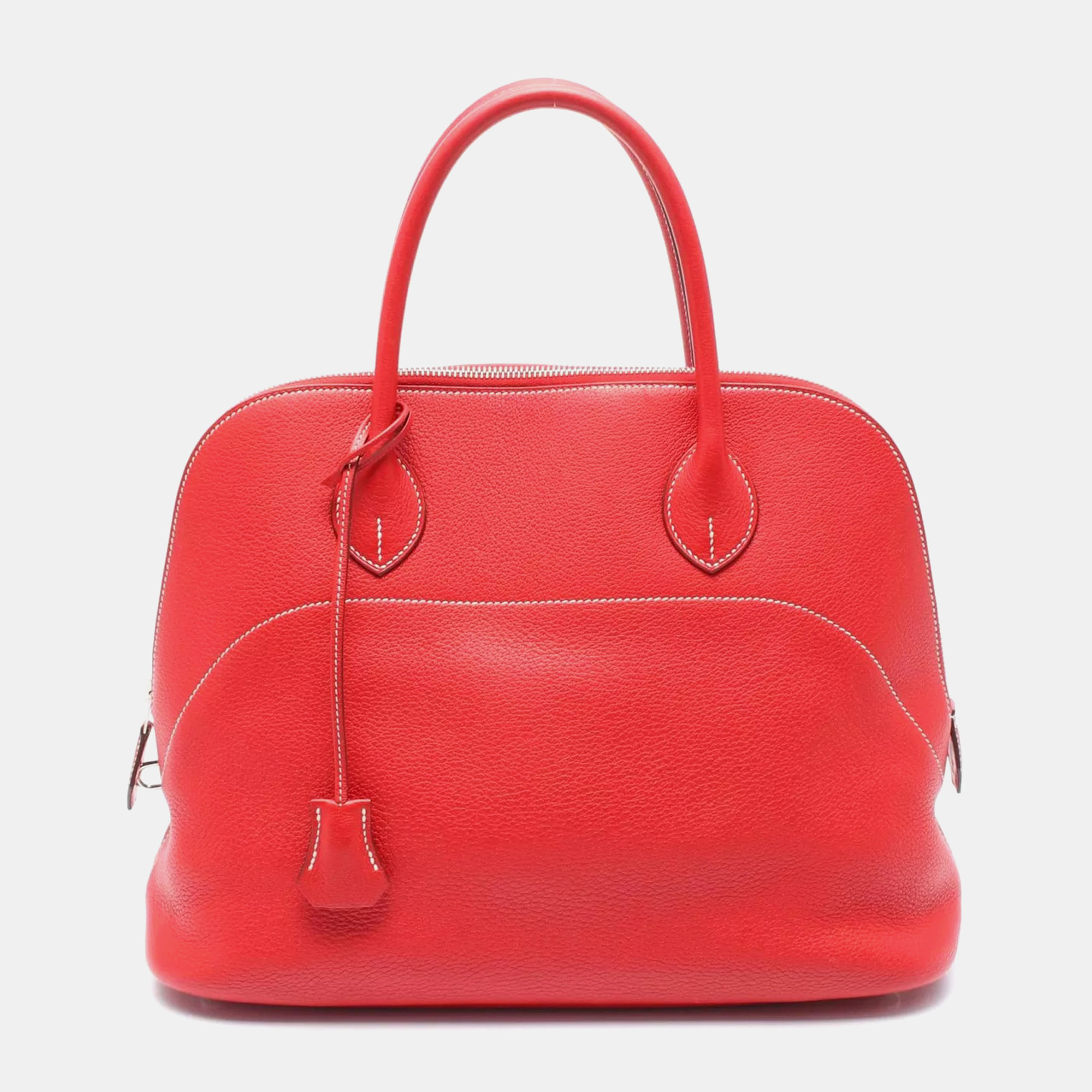

Hermes Red Vermillon Clemence Leather Bolide35 Handbag