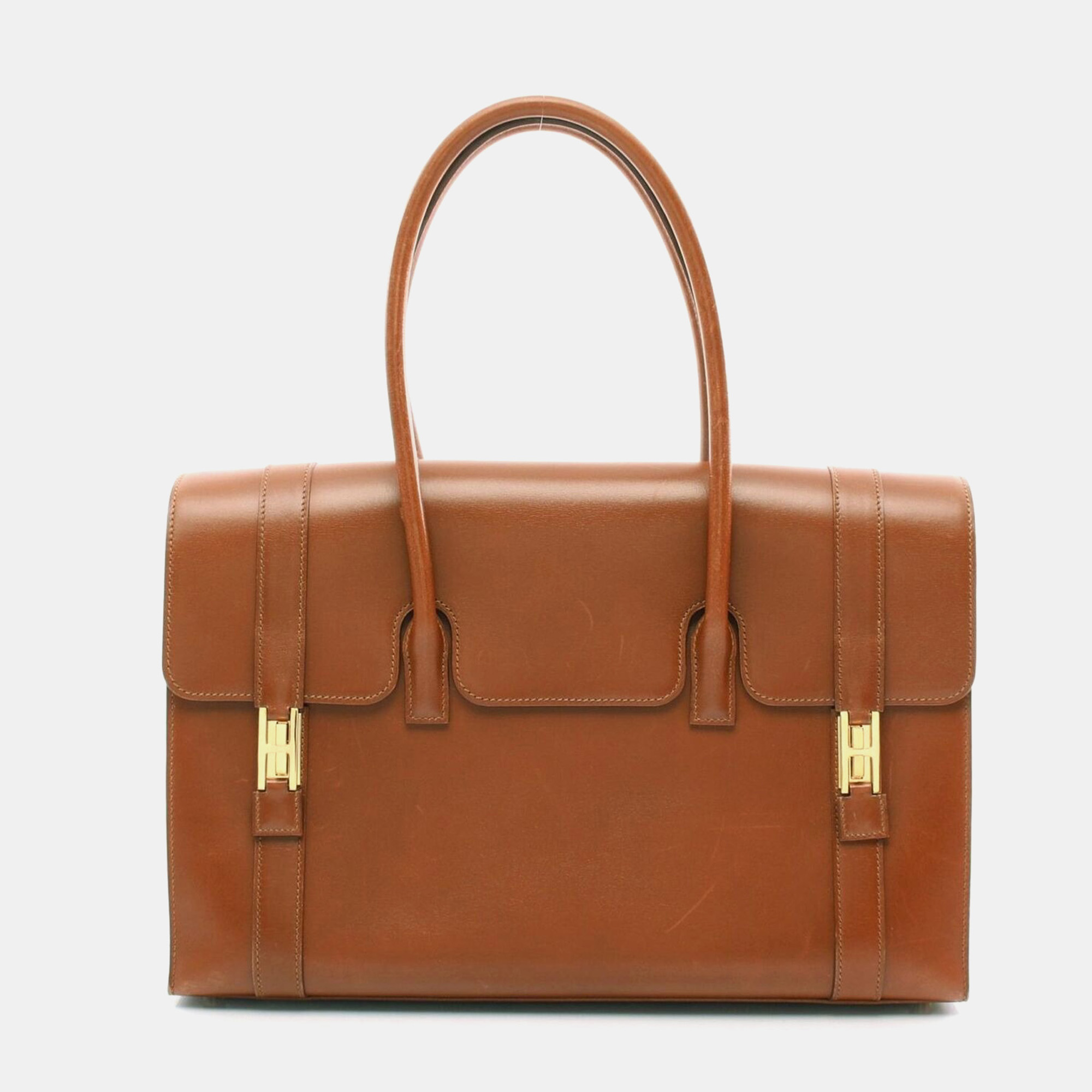 

Hermes Cognac Brown Box Calf Leather Drag 37 Handbag