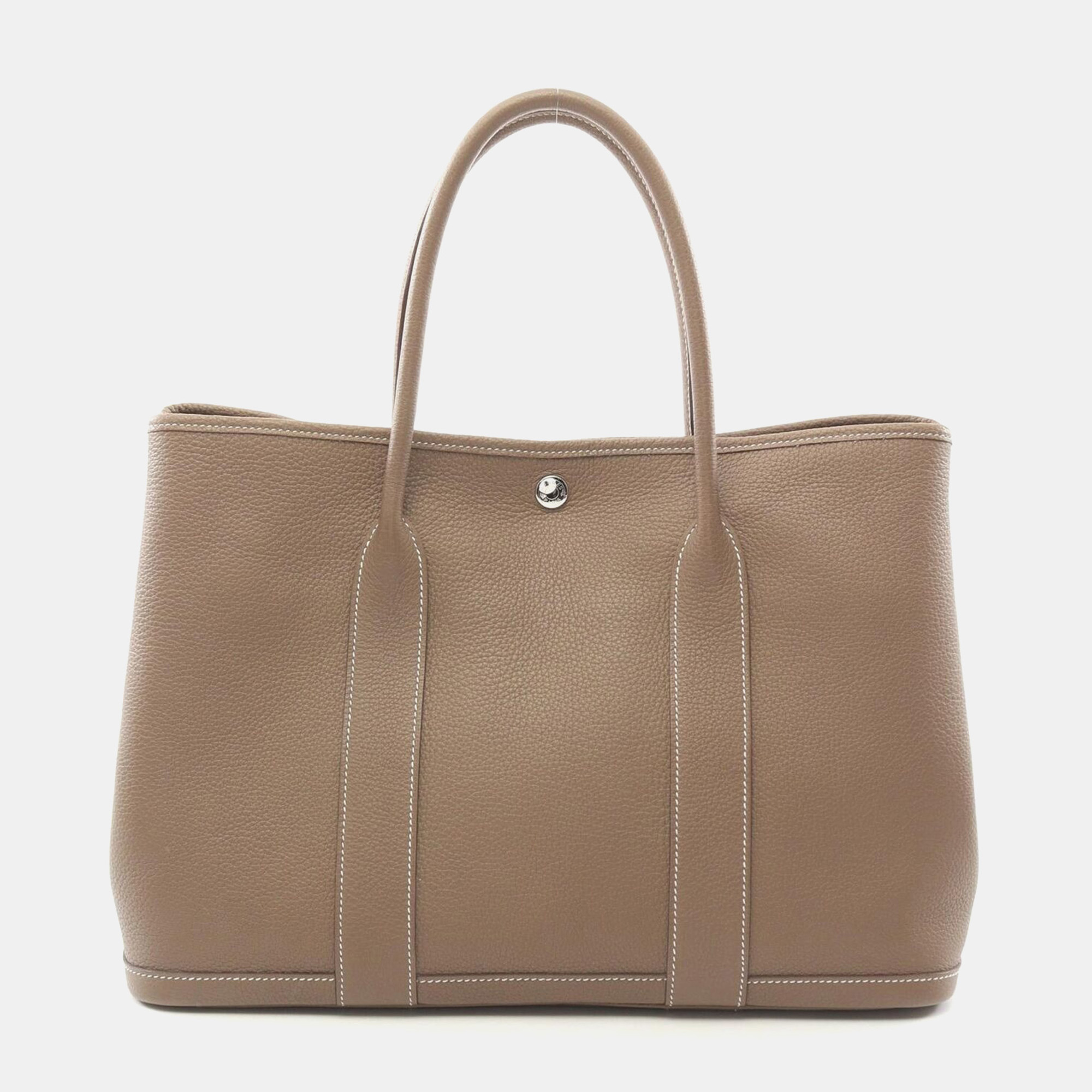 Pre-owned Hermes Brown Etoupe Grey Negonda Leather Garden Party Pm Tote Bag