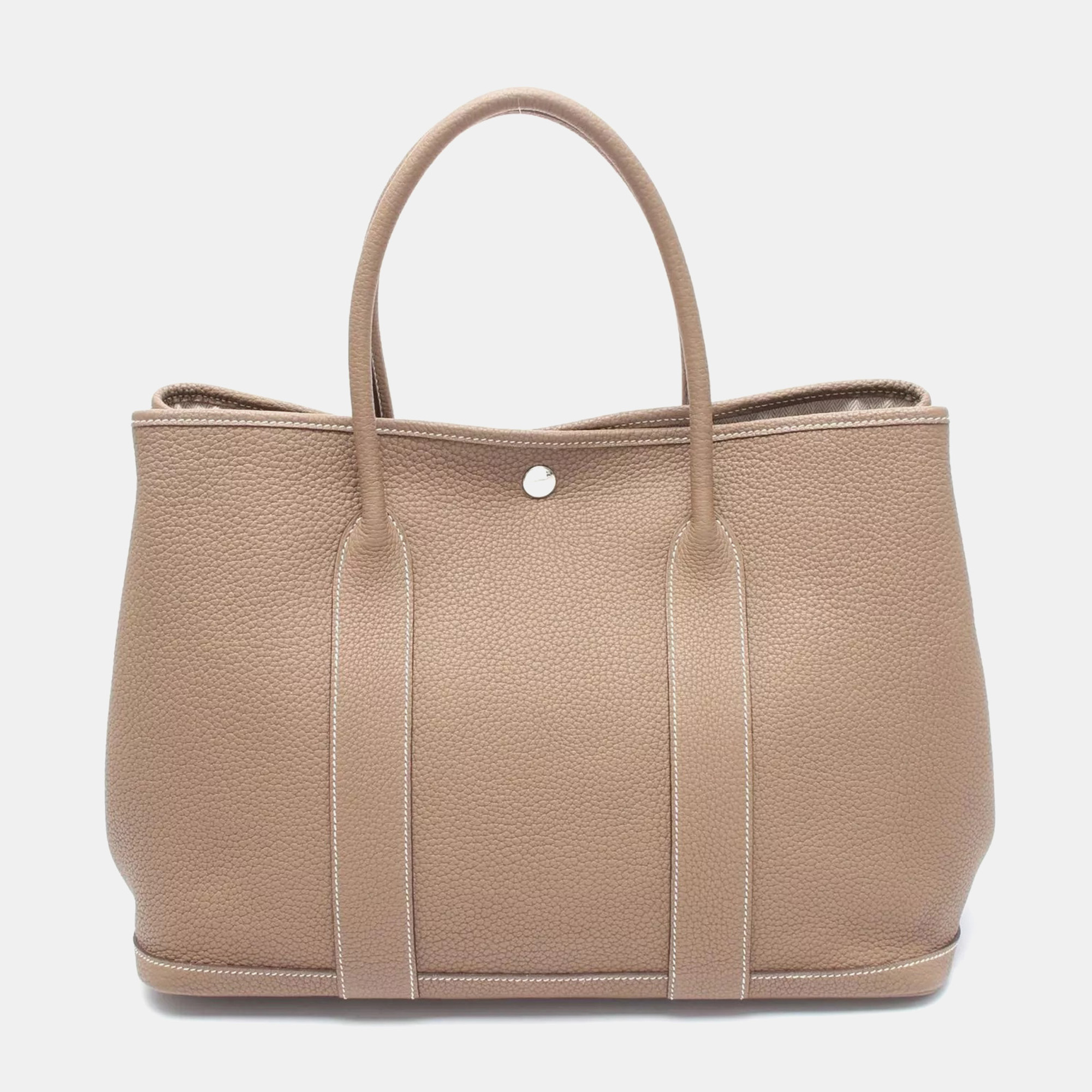 

Hermes Etoupe Grey Beige Negonda Leather Garden Party 36 Tote Bag