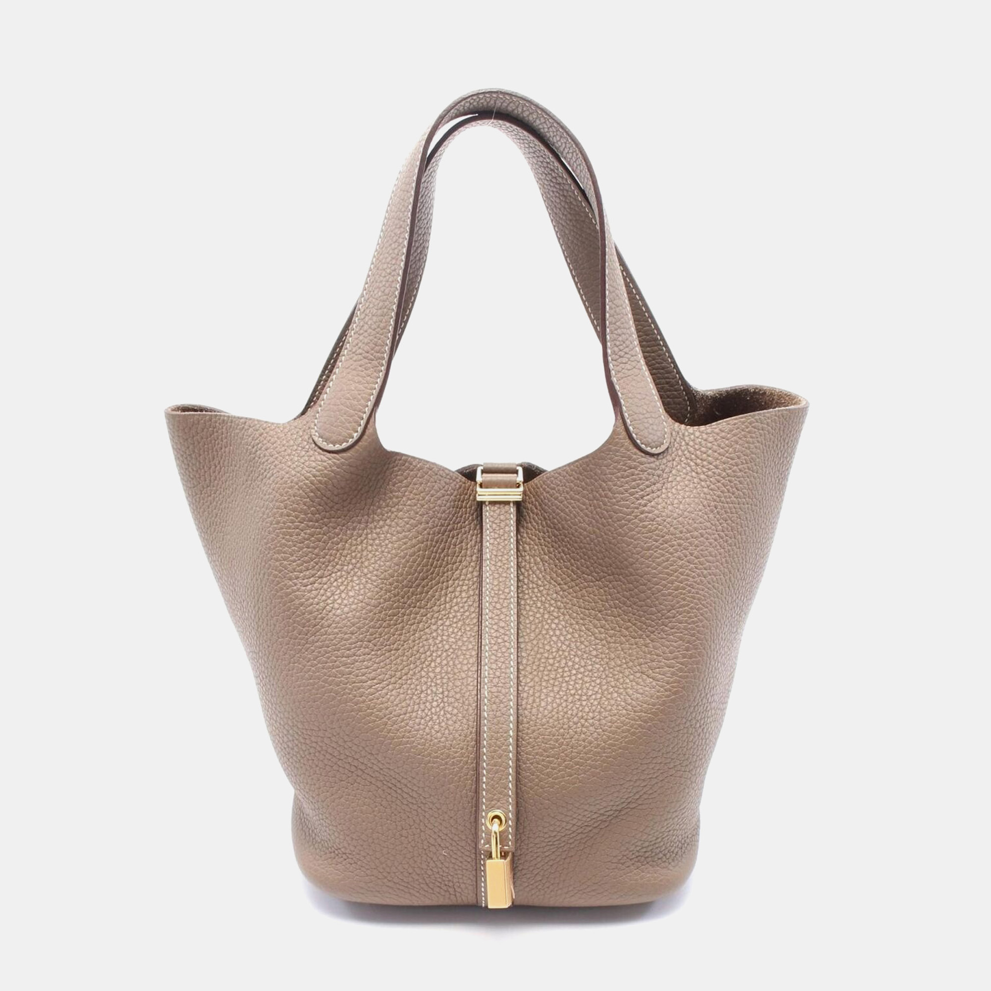 

Hermes Etoupe Grey Clemence Leather Picotin Lock MM Tote Bag, Brown