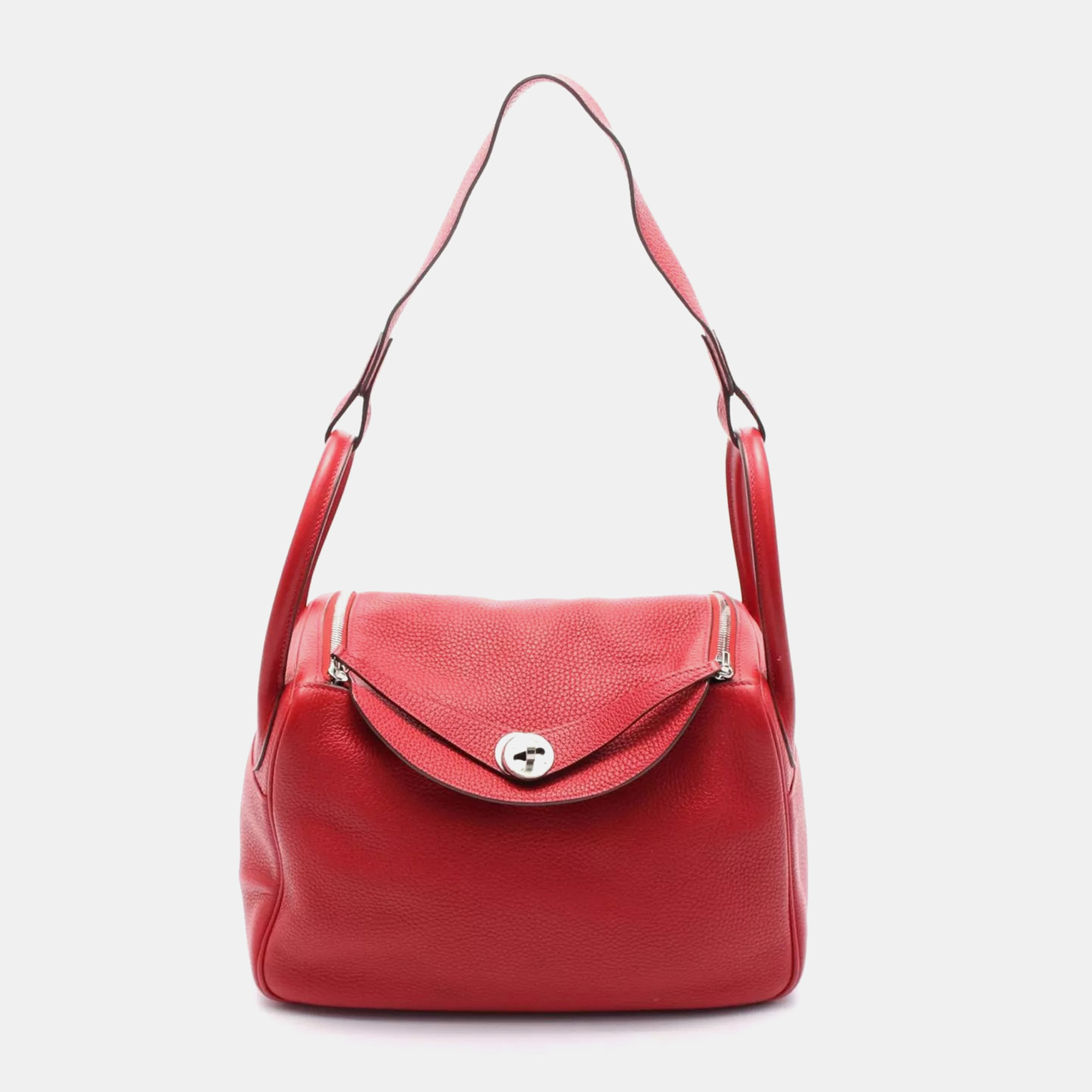 

Hermes Vermillion Taurillon Clemence Leather Lindy 30 Shoulder Bag, Pink