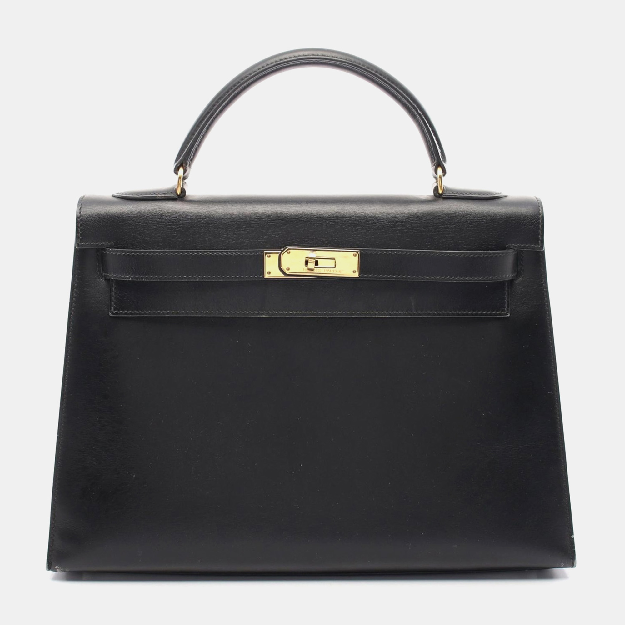 

Hermes Black Box Calf Leather Kelly 32 Hand Bag GHW