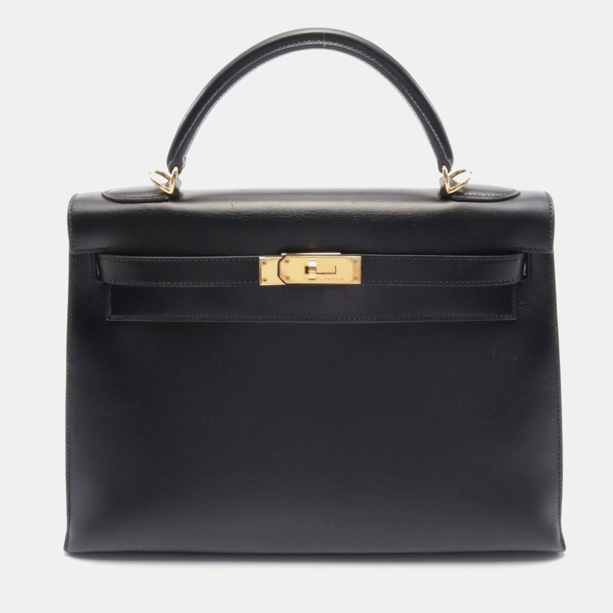 

Hermes Black Box Calf Leather Kelly 32 Handbag