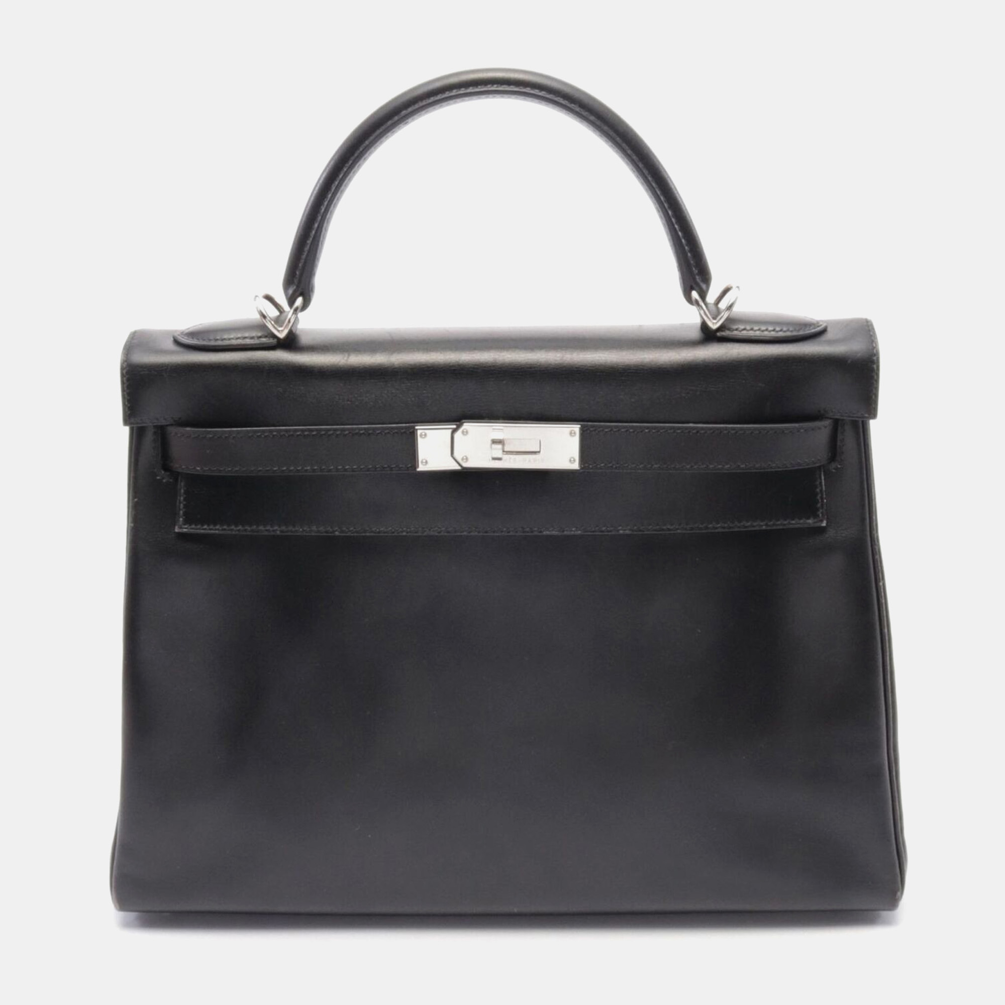

Hermes Black Box Calf Leather Kelly 32 Handbag