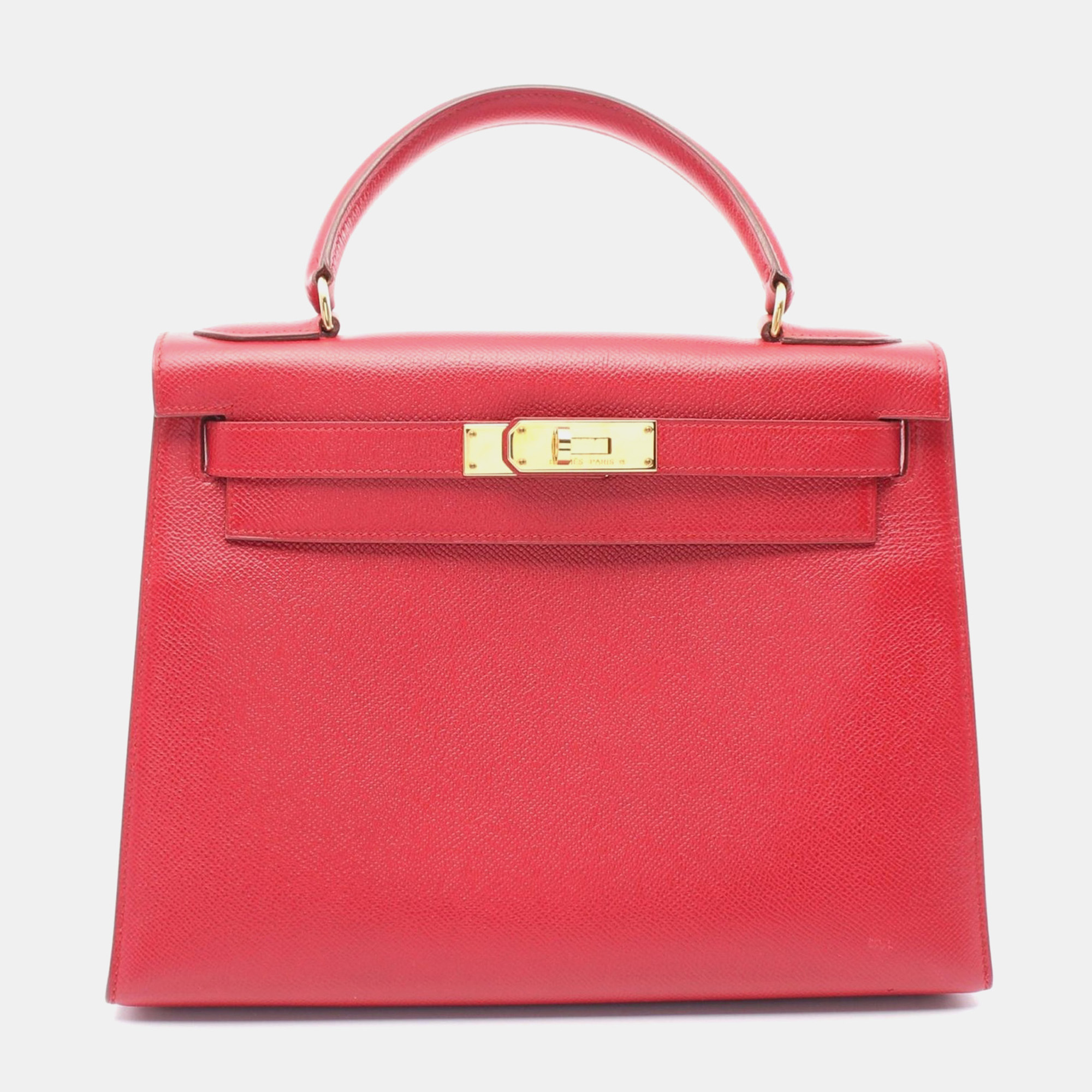 

Hermes Rouge Vif Courchevel Leather Kelly 28 Handbag, Red