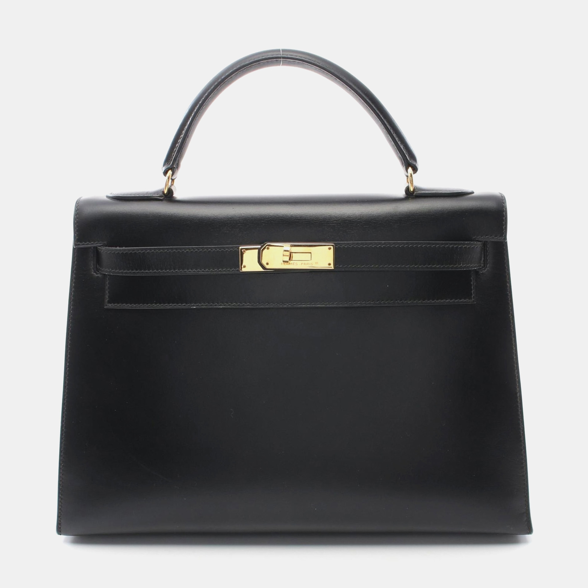 

Hermes Black Box Calf Leather Kelly 32 Handbag
