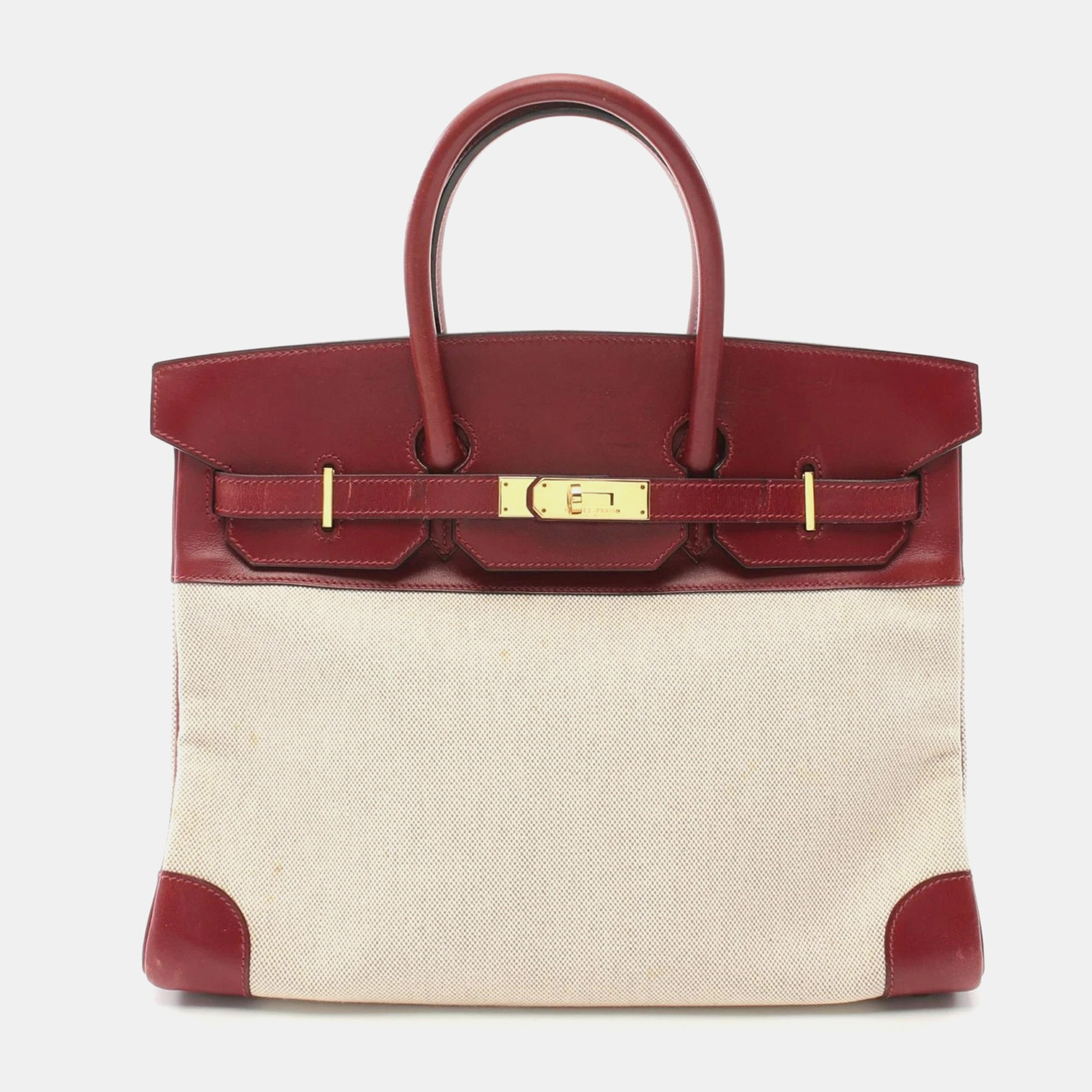 

Hermes Beige Ecru Rouge Toile H Leather H X Birkin 35 Handbag GHW, Brown