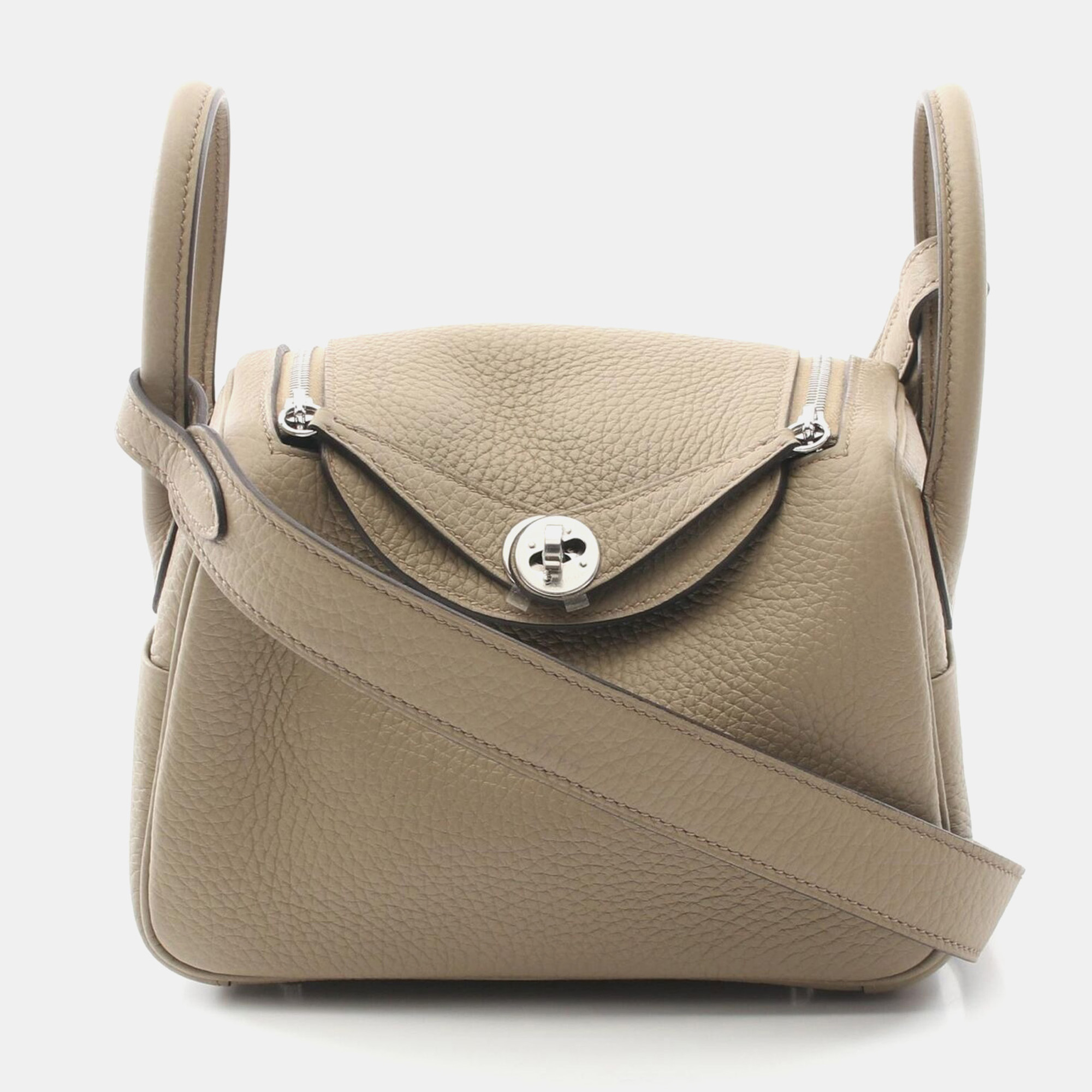 

Hermes Beige Marfa Taurillon Clemence Lindy Mini Shoulder Crossbody Bag SHW