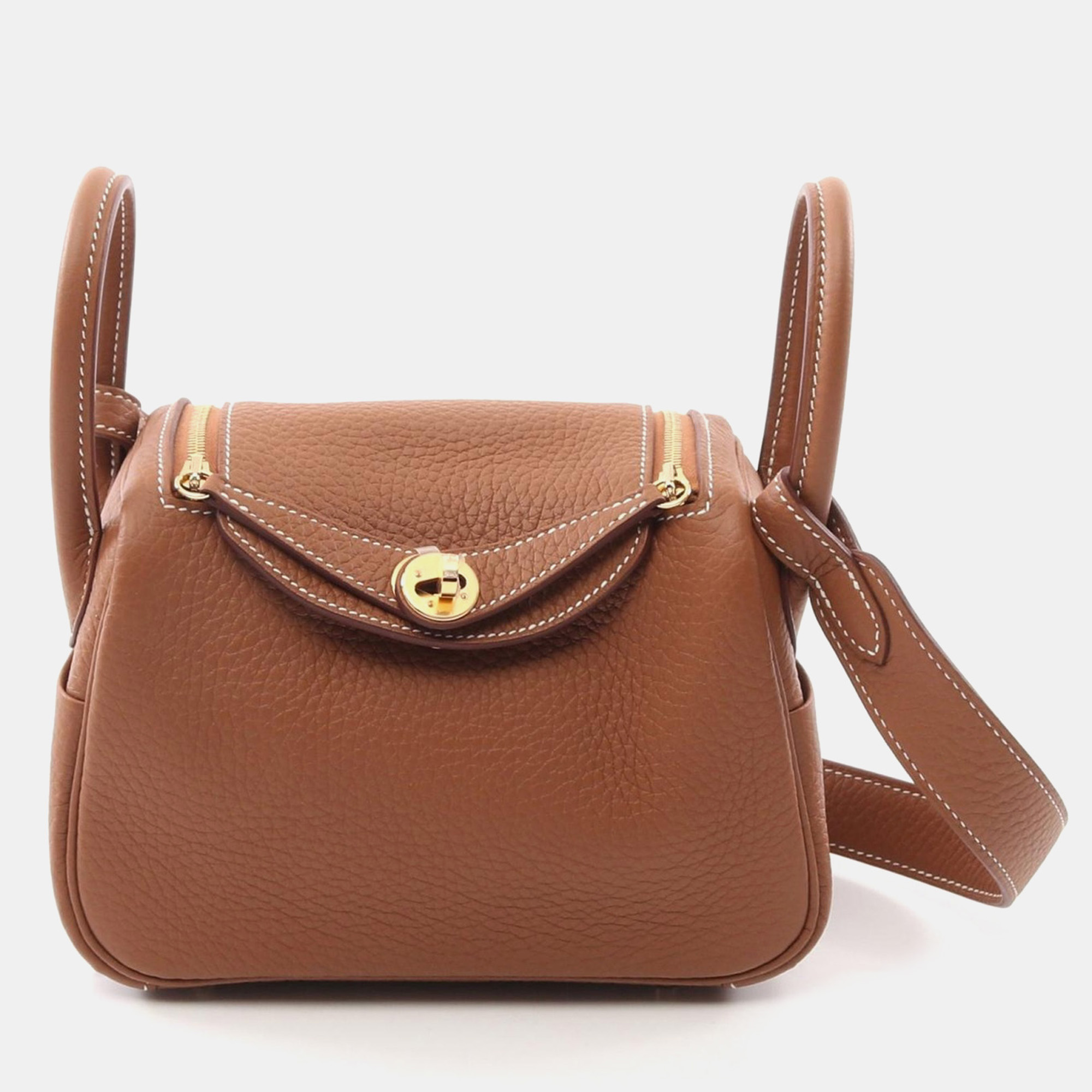

Hermes Gold Taurillon Clemence Leather Lindy Mini Crossbody Bag