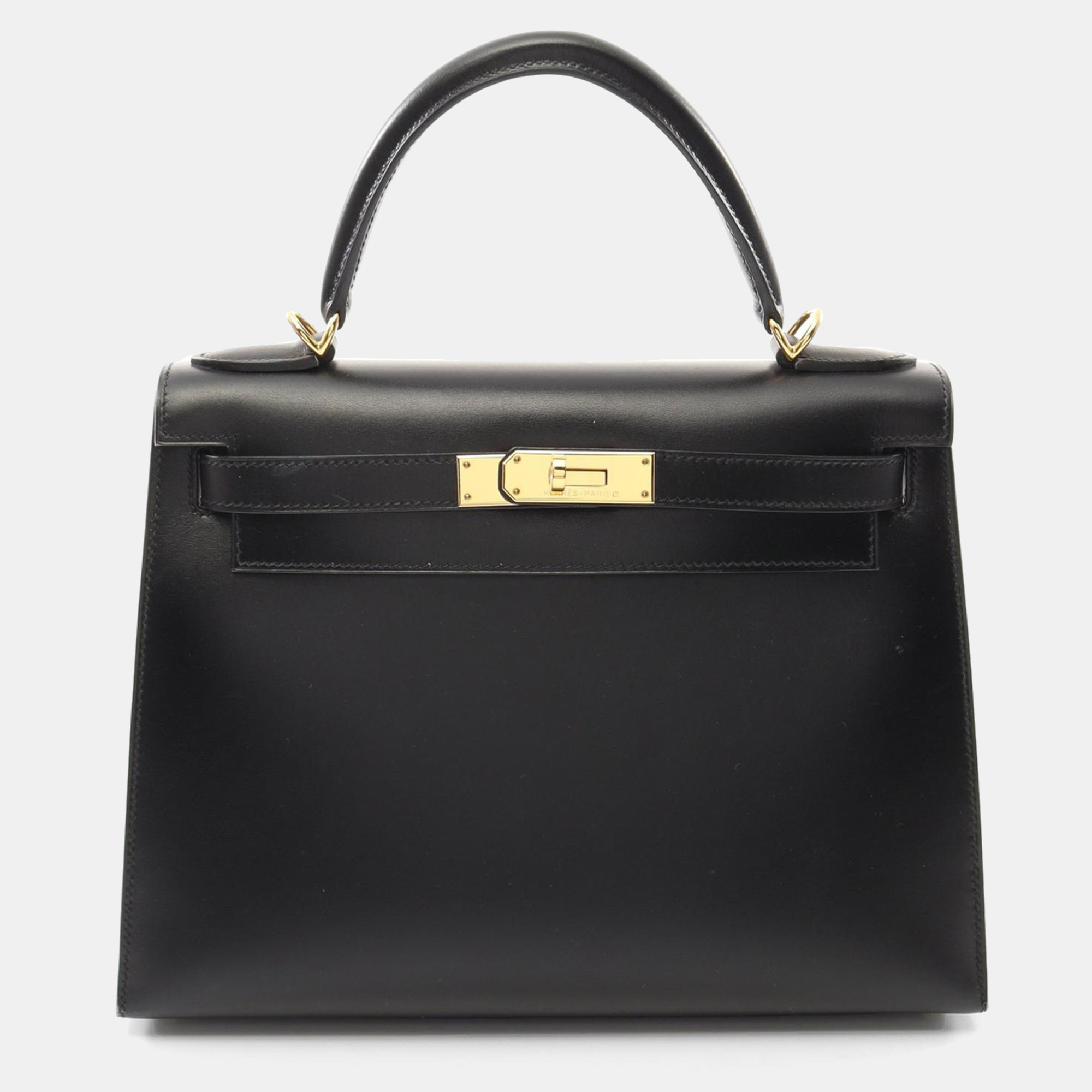 

Hermes Black Box Calf Leather Kelly 28 Handbag