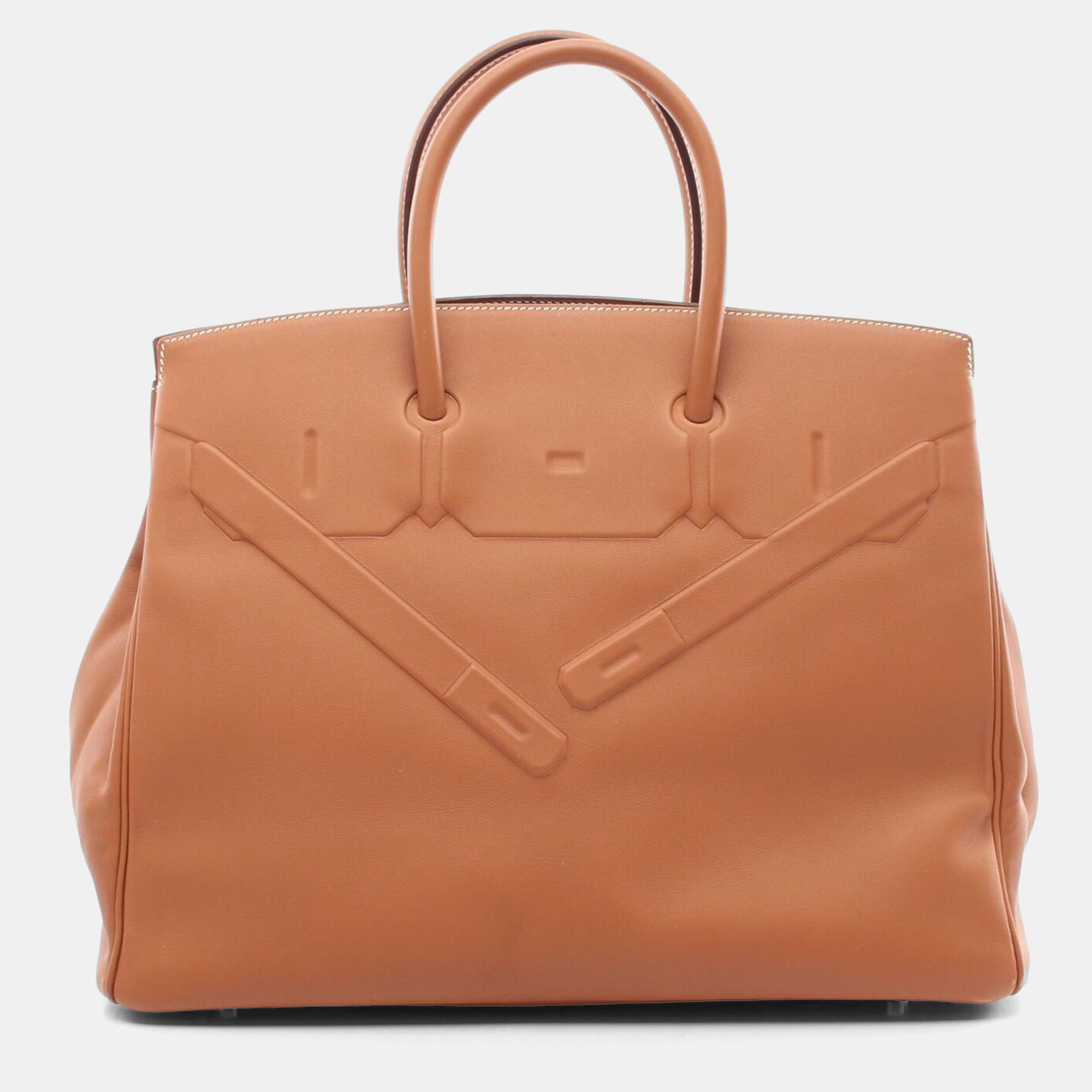

Hermes Brown Gold Swift Leather Shadow Birkin 35 Handbag