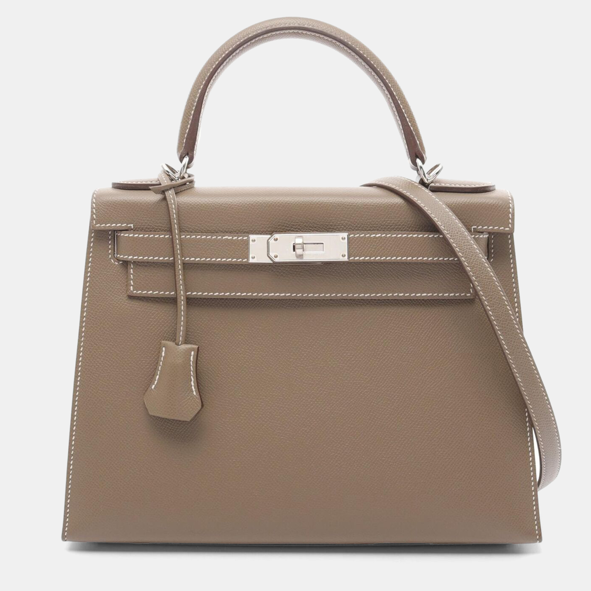 

Hermes Etoupe Grey Epsom Leather Kelly 28 Shoulder Bag, Brown