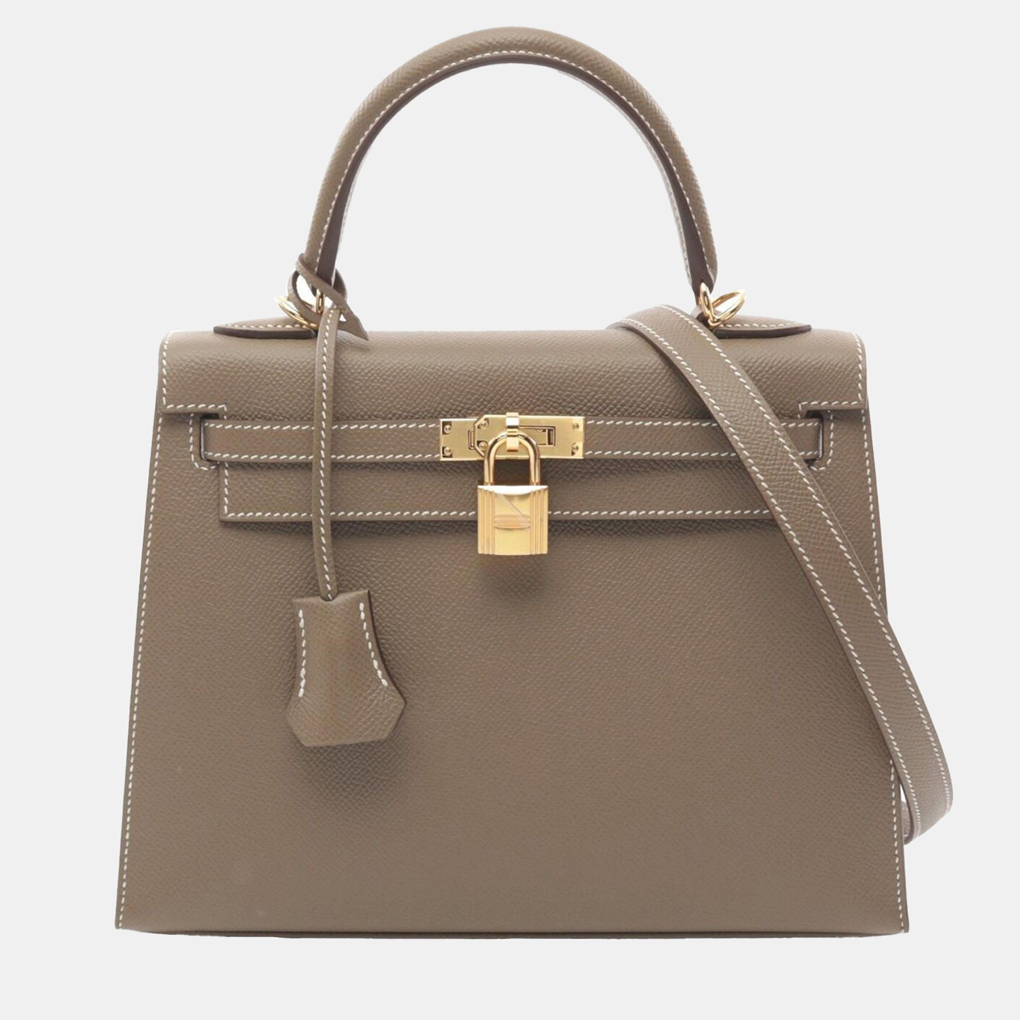 

Hermes Etoupe Epsom Leather Gold Finish Kelly 25, Brown