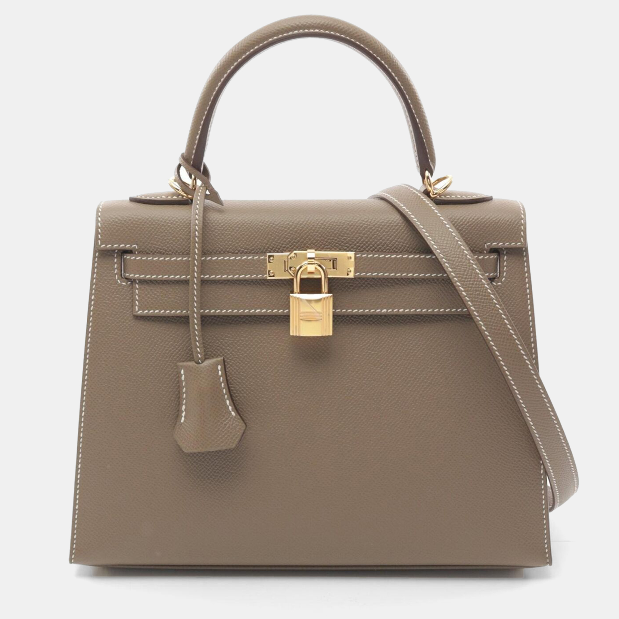 

Hermes Etoupe Grey Epsom Leather Kelly 25 Handbag, Brown