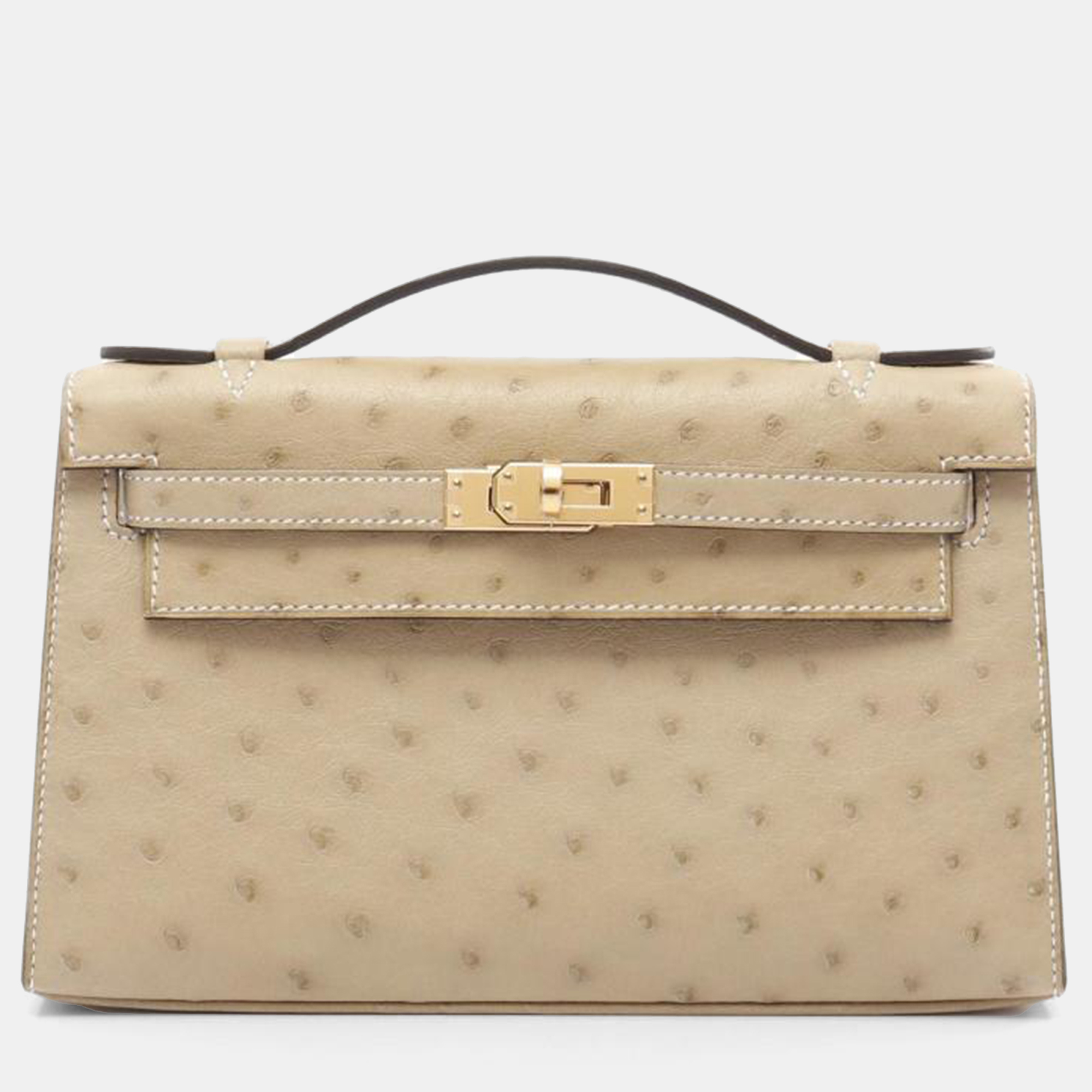 

Hermes Beige Ostrich Leather Kelly Mini Pochette Bag