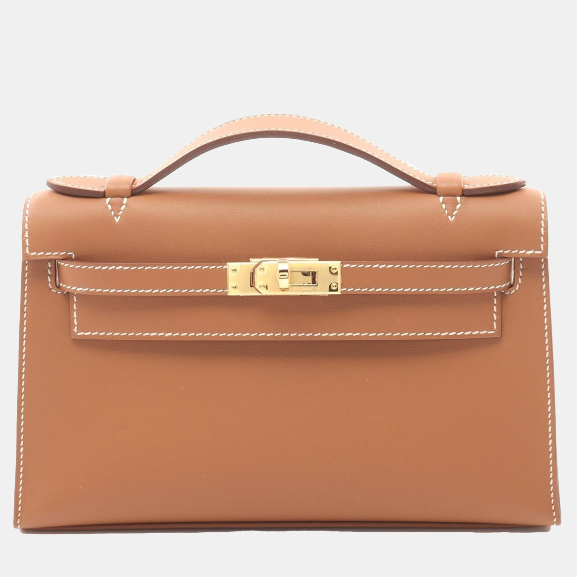 

Hermes Gold Swift Leather Pochette Kelly Mini Handbag GHW