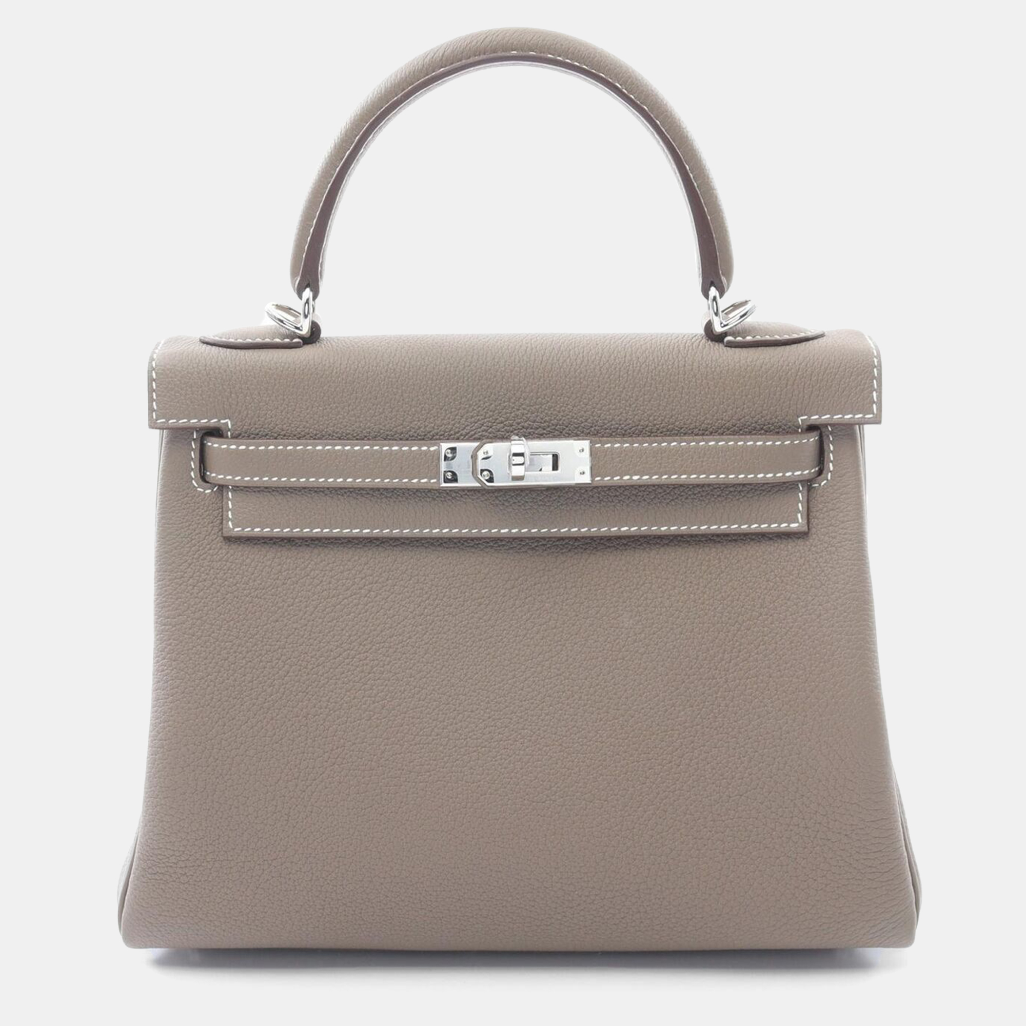 

Hermes Brown Etoupe Grey Togo Leather Kelly 25 Handbag SHW