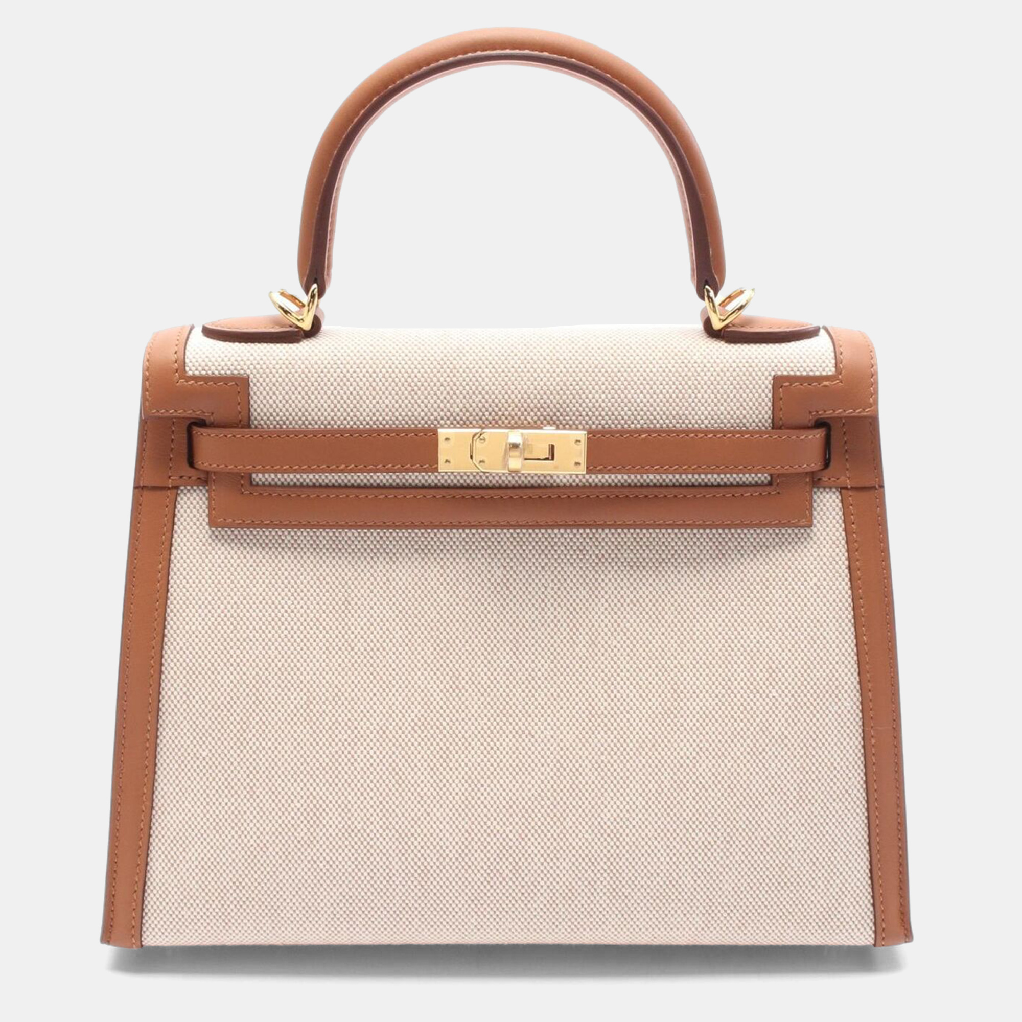 

Hermes Ecru Toile H Swift Leather Kelly 25 Shoulder Bag GHW, Beige