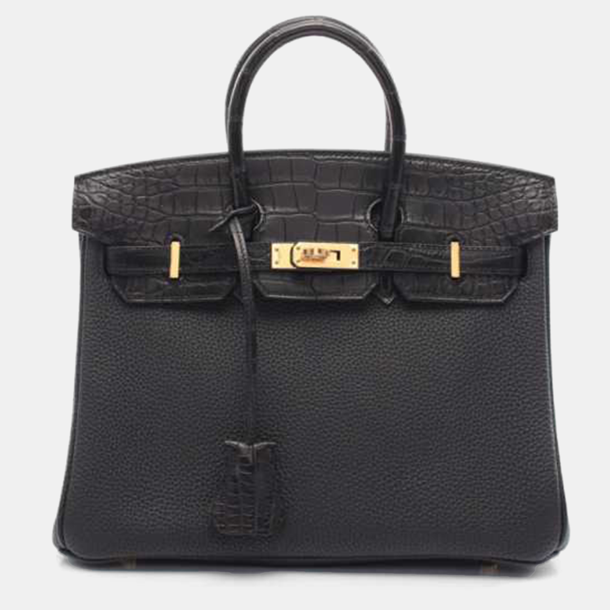 

Hermes Black Togo and Alligator Leather Birkin 25 Touch Bag