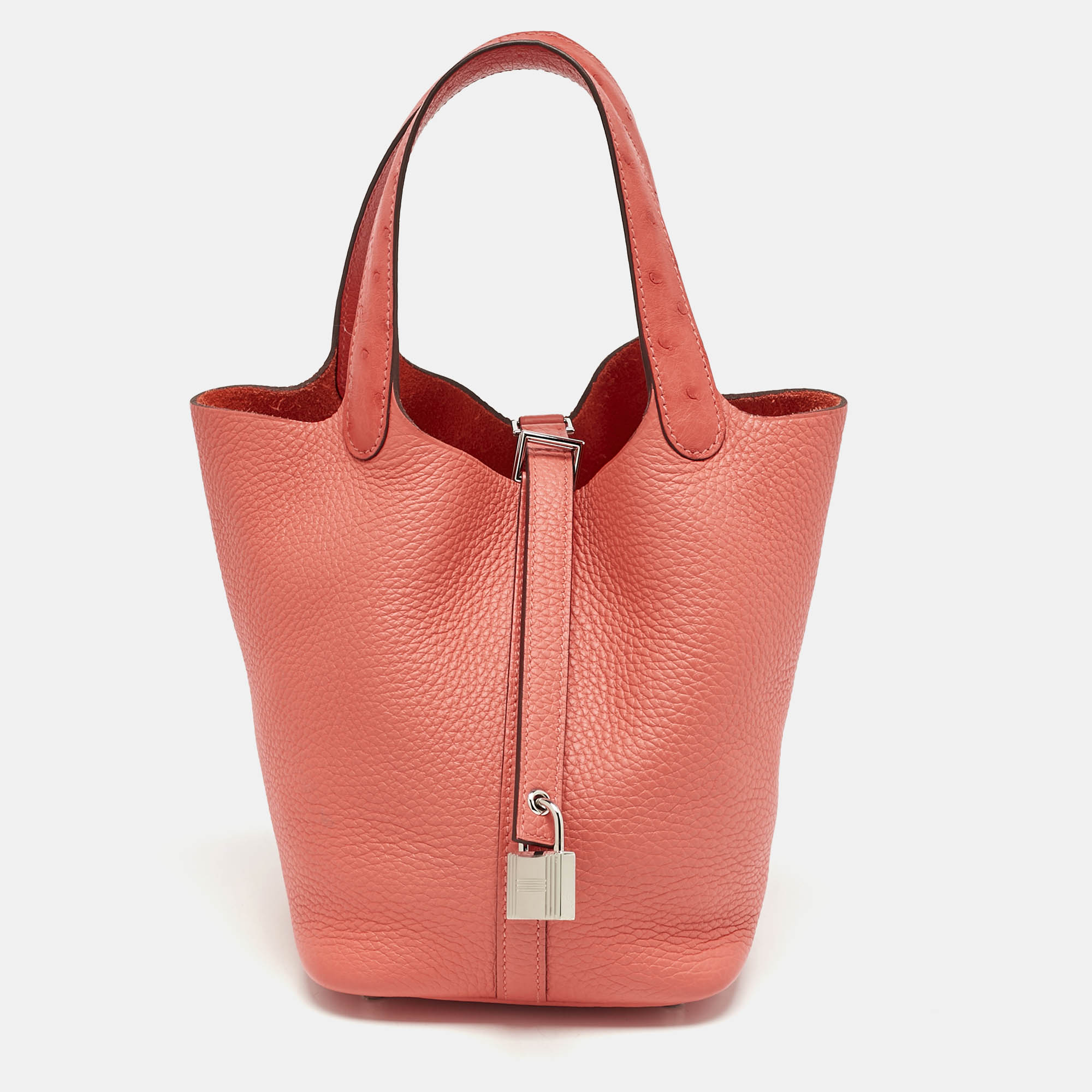 

Hermès Rose Texas Ostrich and Taurillon Clemence Leather Picotin Lock 18 Bag, Pink