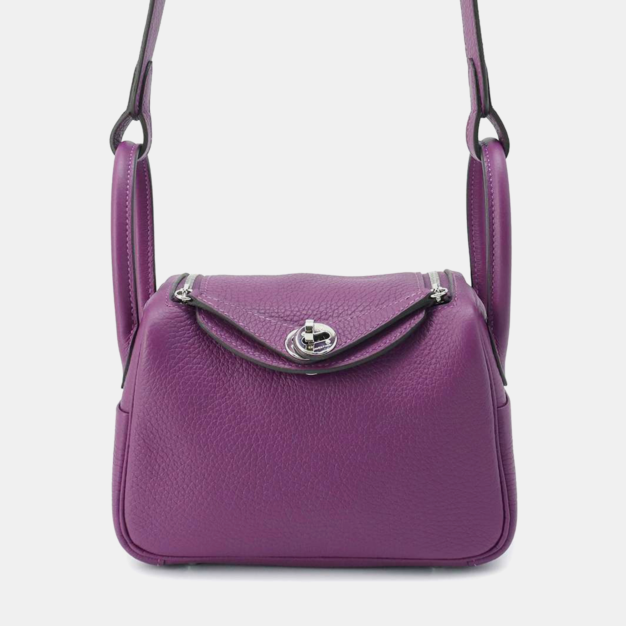 

Hermes Anemone Taurillon Clemence Lindy Mini Shoulder Bag, Purple