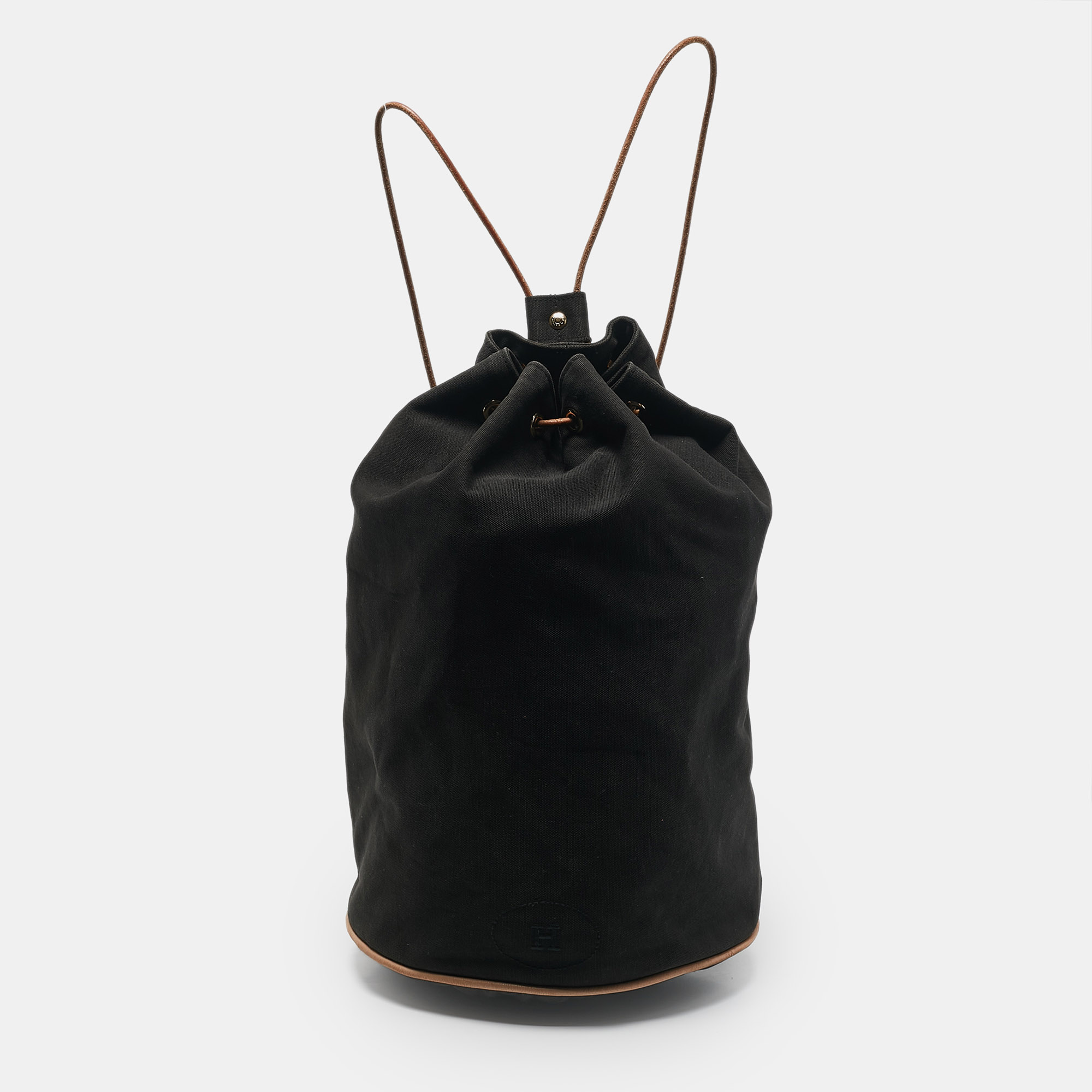 

Hermes Black/Brown Canvas Polochon Mimile Bag