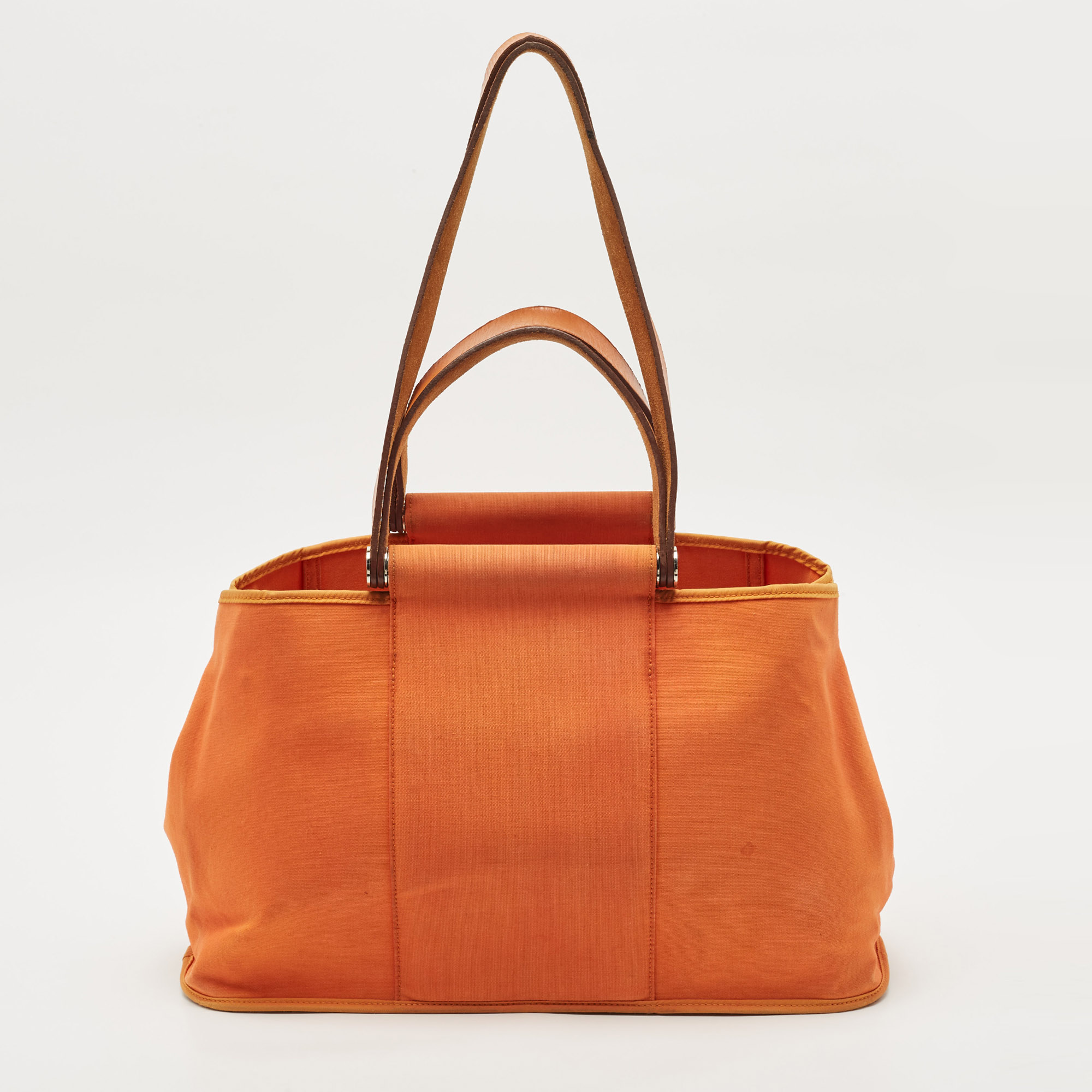 

Hermes Orange/Beige Canvas Cabag Elan Tote