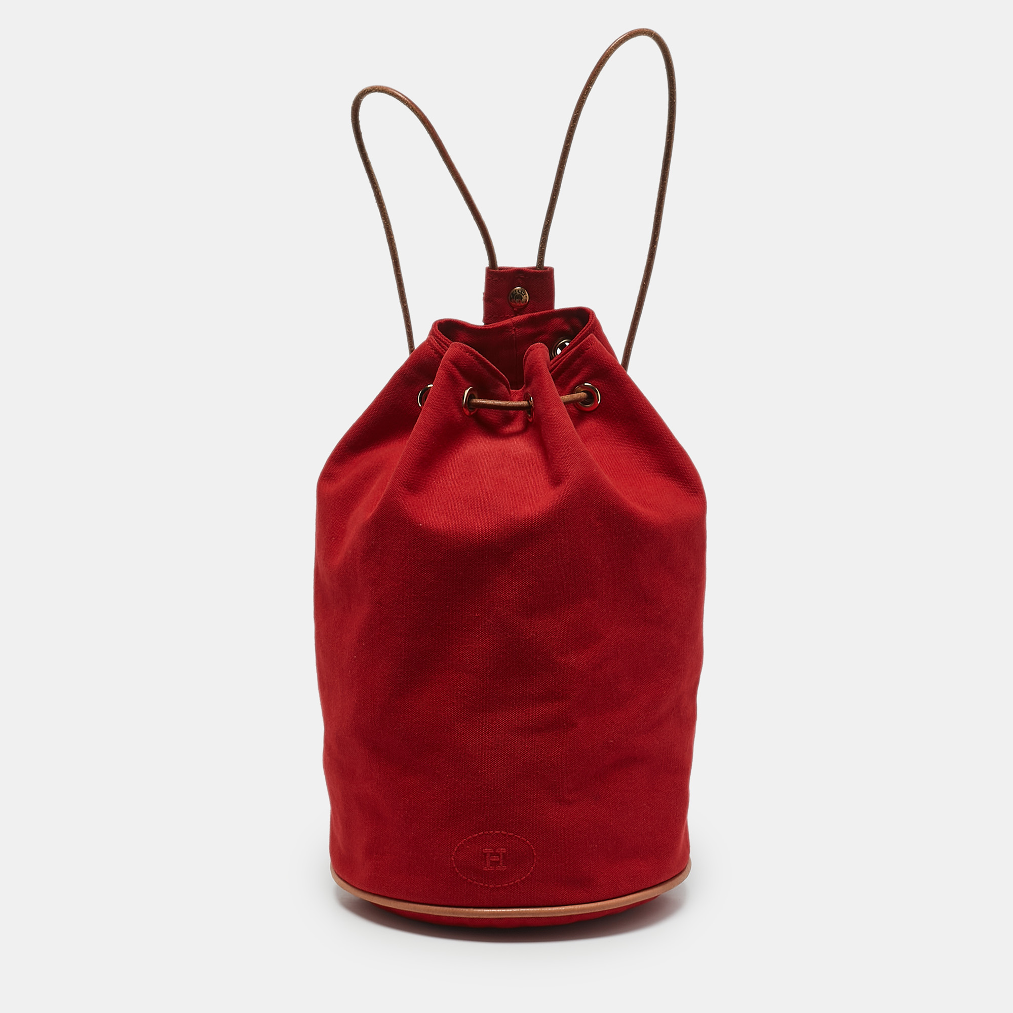 

Hermes Red/Beige Canvas and Leather Polochon Mimile Bag
