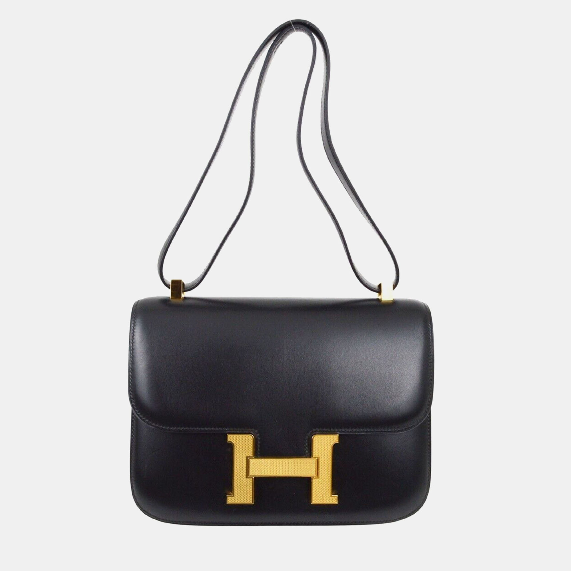 

Hermes Black Box Calf Constance 23 Guilloche Shoulder Bag