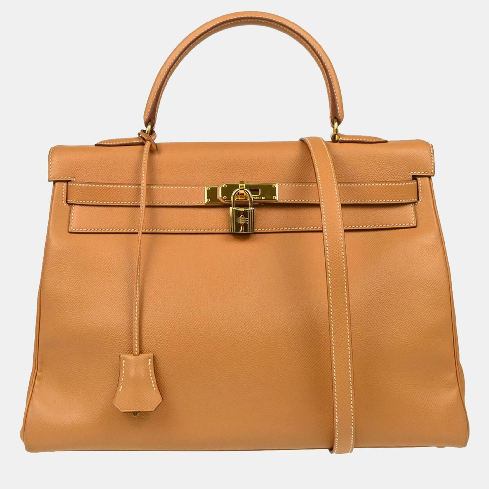 

Hermes Natural Courchevel Kelly 35 Retourne 2Way Handbag, Beige
