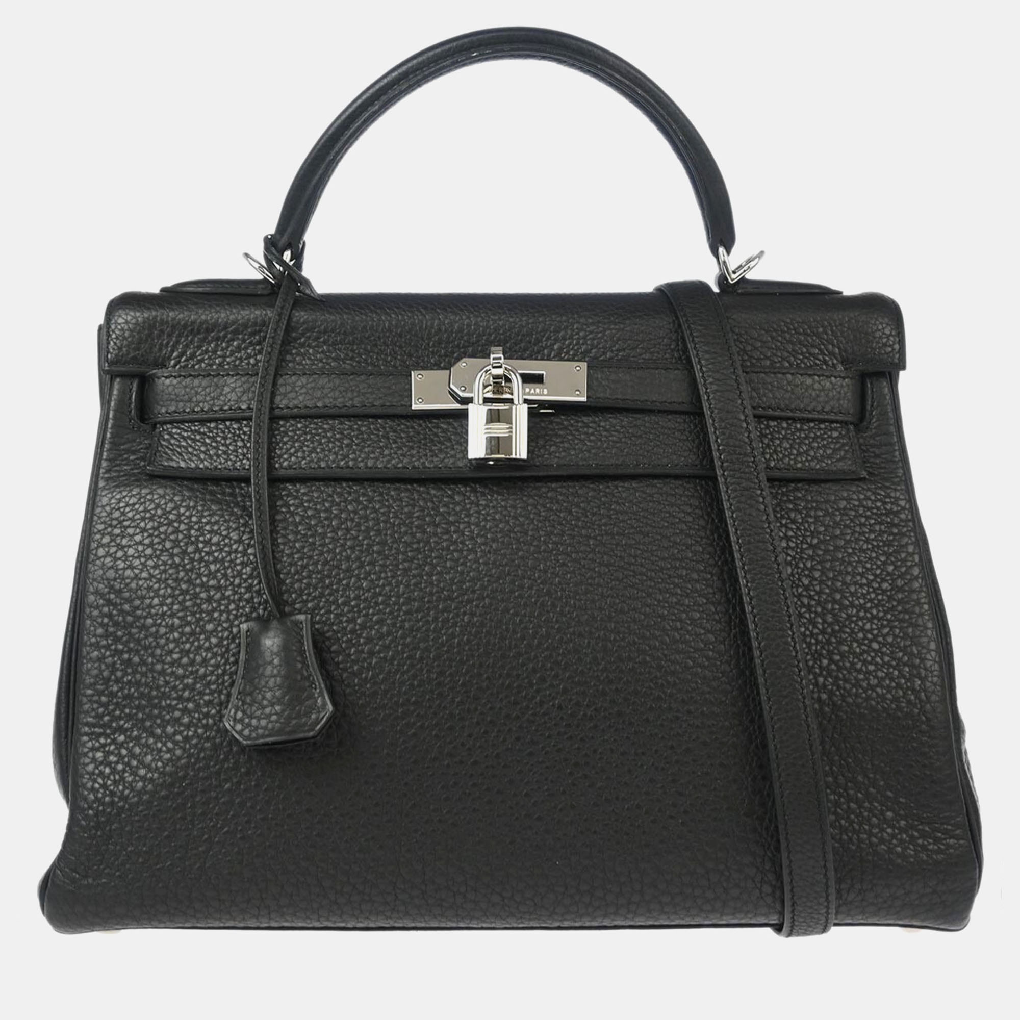 

Hermes Black Taurillon Clemence Kelly 32 Retourne 2Way Handbag