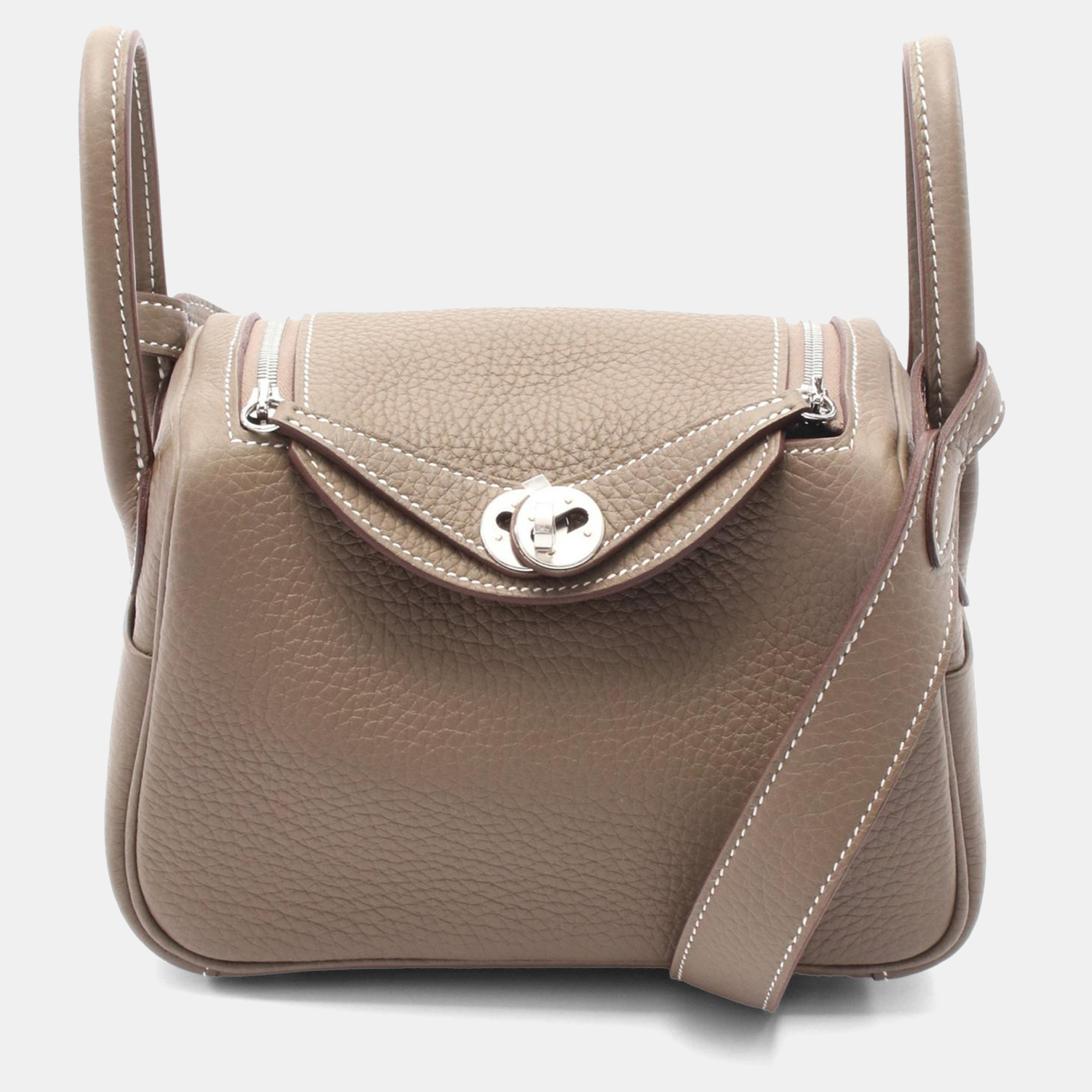 

Hermes Etoupe Grey Taurillon Clemence Leather Lindy Mini Shoulder Bag, Brown