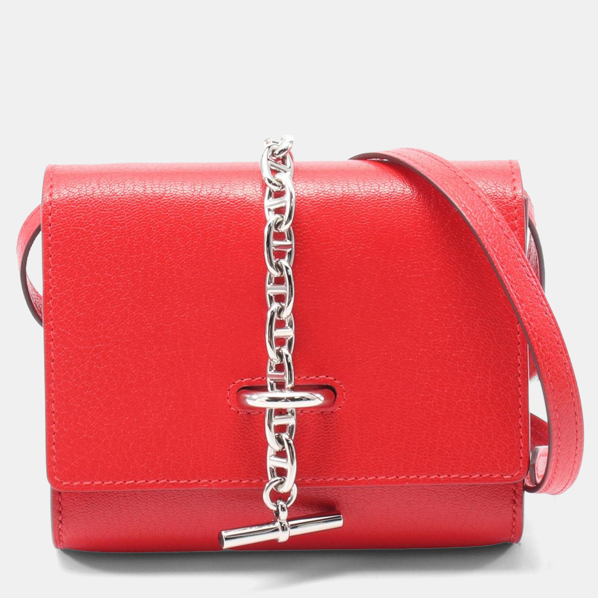 

Hermes Red Chevre Leather Chaine Dancre Compact Wallet