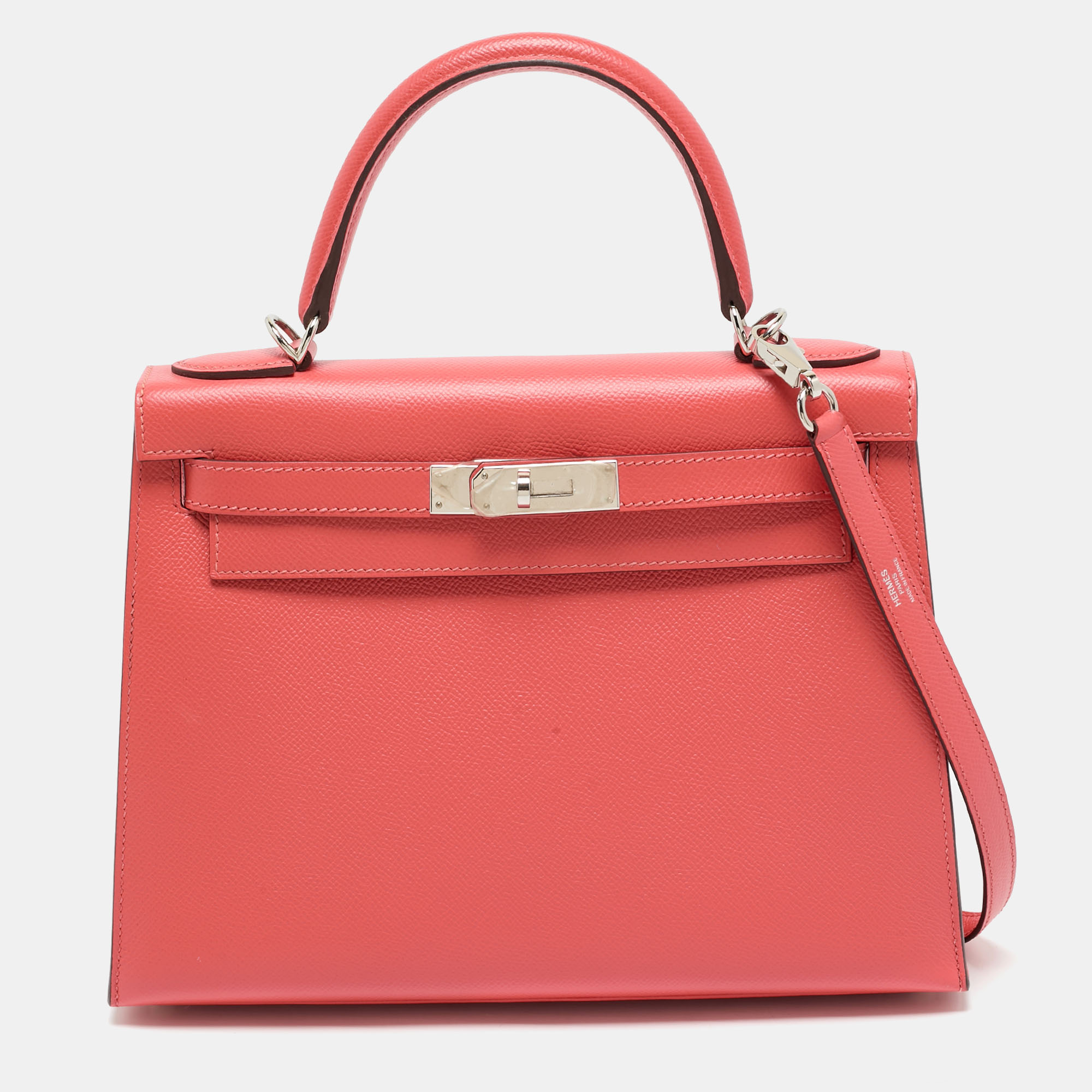 

Hermes Rose Jaipur Epsom Leather Palladium Finish Kelly Sellier 28 Bag, Pink