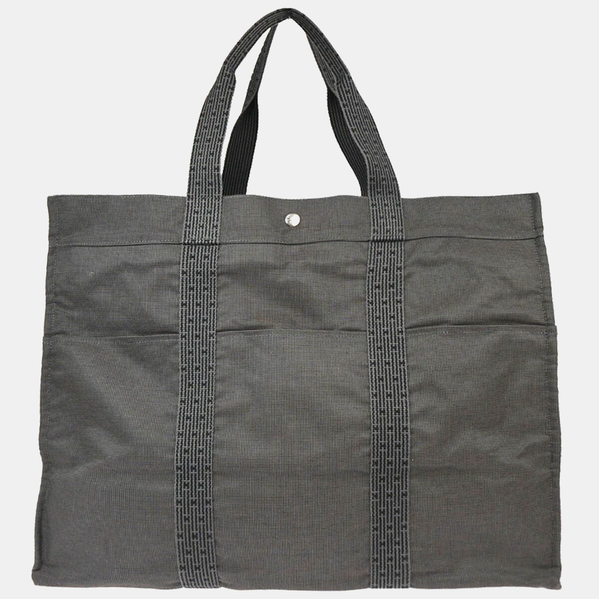 

Hermes Gray Canvas Herline Tote TGM Handbag, Grey