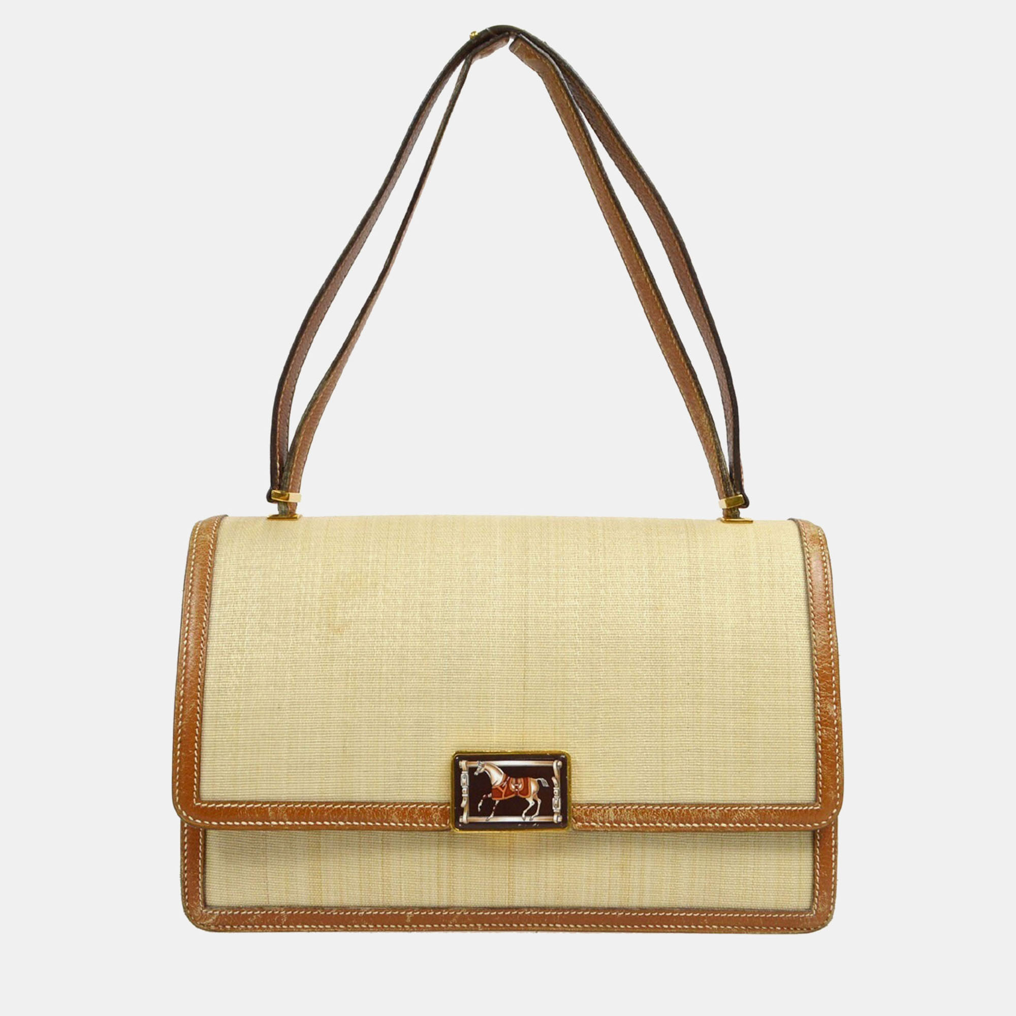 

Hermes Beige Brown Crinoline Courchevel Vintage Shoulder Bag