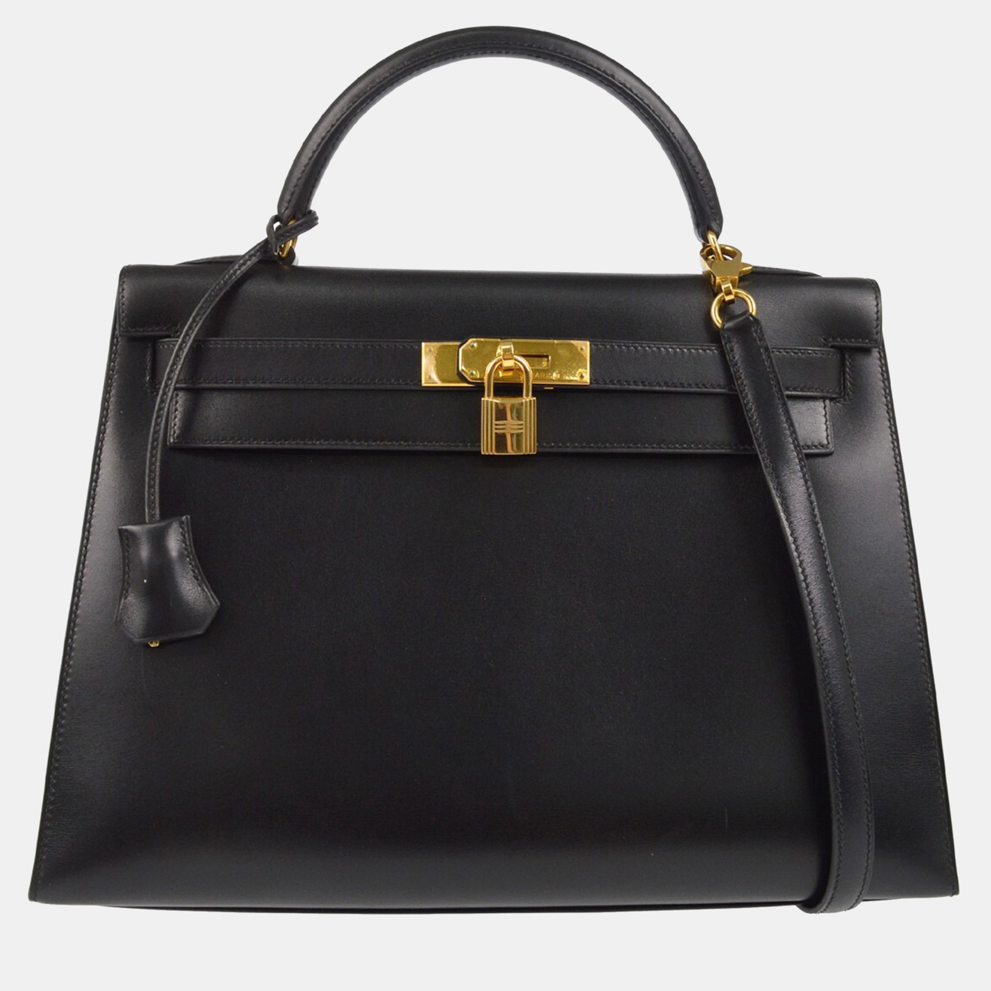 

Hermes Black Box Calf Kelly 32 Sellier Handbag