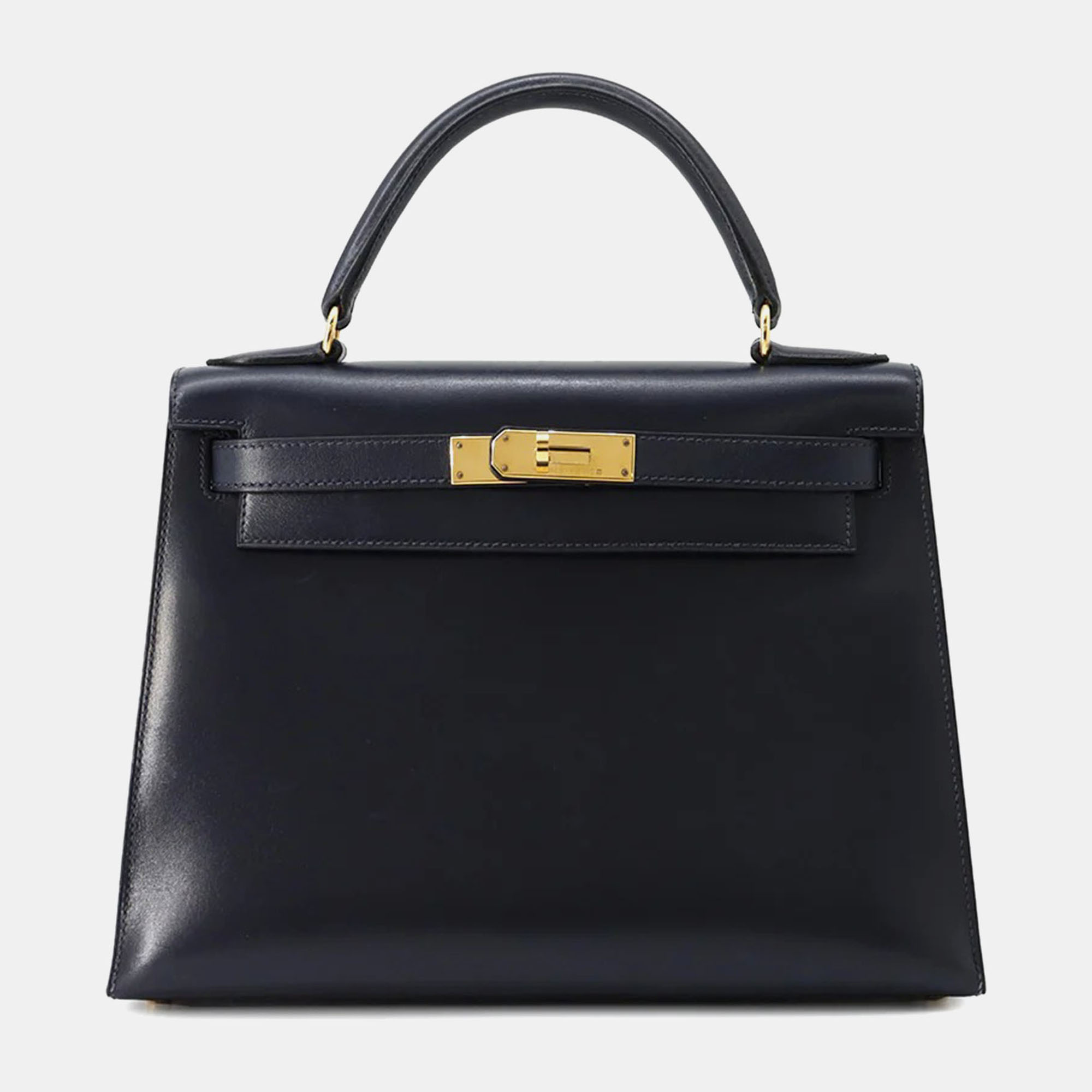 

Hermes Blue Indigo Box Calf Leather Kelly Sellier Size