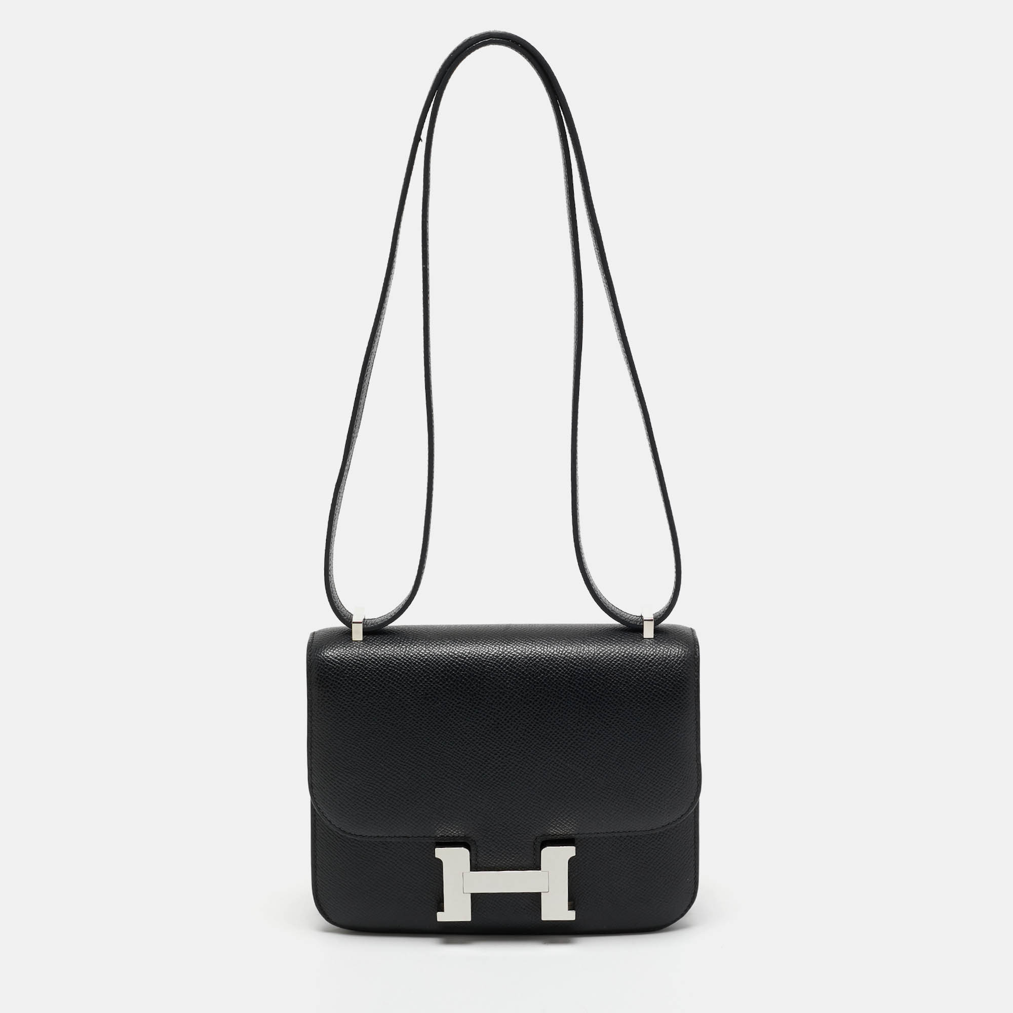 

Hermes Noir Epsom Leather Palladium Finish Constance 18 Mini Bag, Black