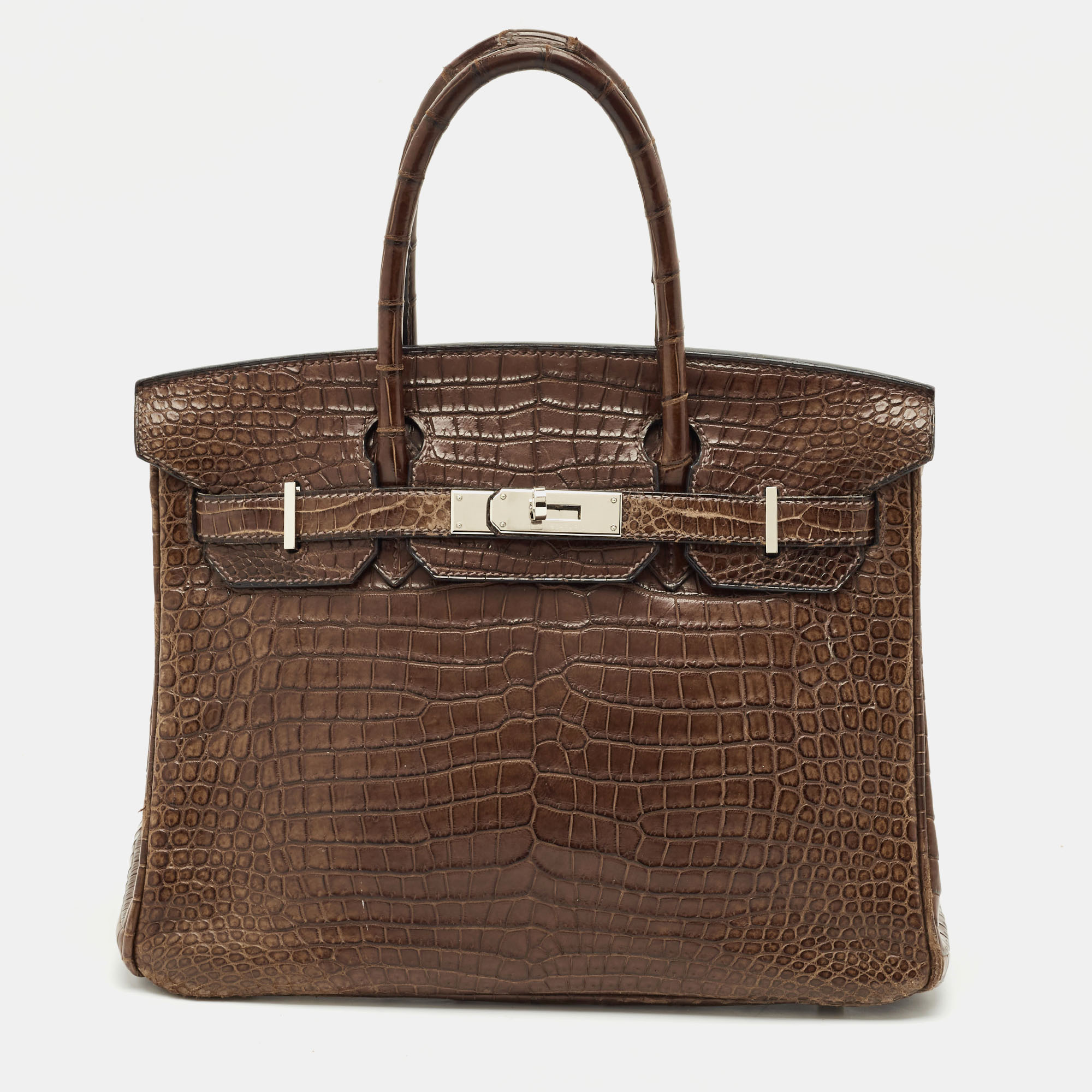 

Hermes Havane Matte Porosus Crocodile Palladium Finish Birkin 30 Bag, Brown