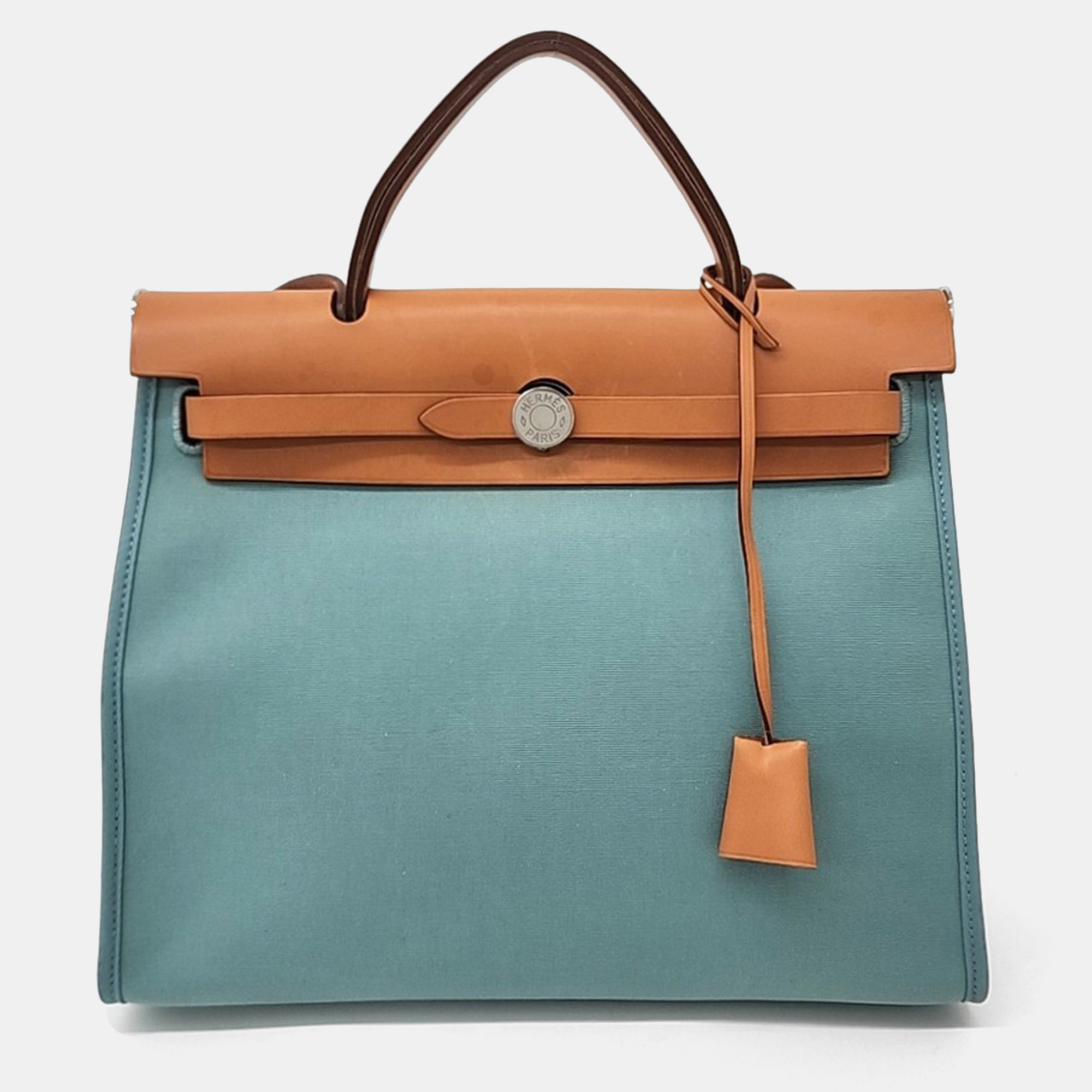 

Hermes Blue Brown Leather NEW ZIP Herbag Small bag